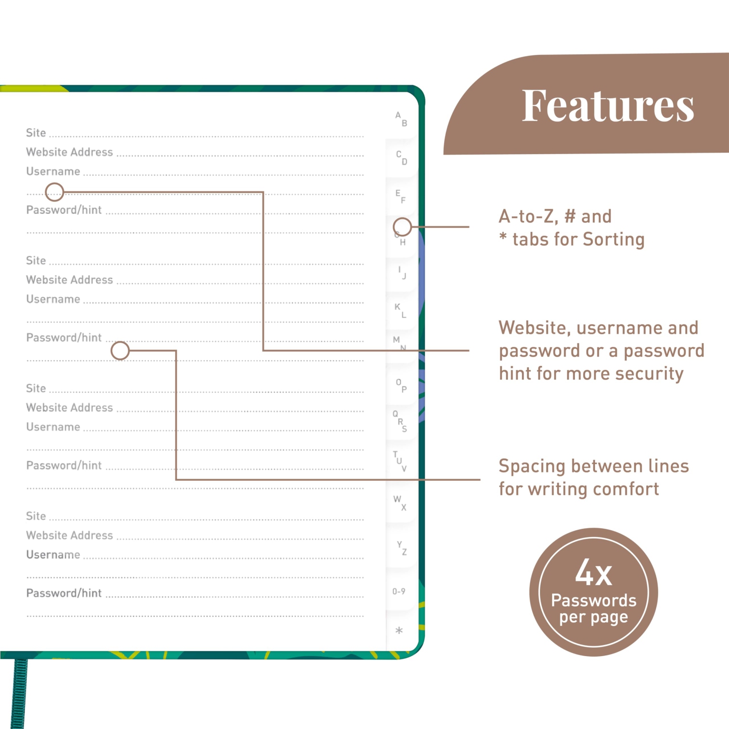 Rileys & Co Organisateur de mot de passe Tropical Paradise - onglets alphabétiques, gestionnaire de mot de passe facile à utiliser, idéal pour les