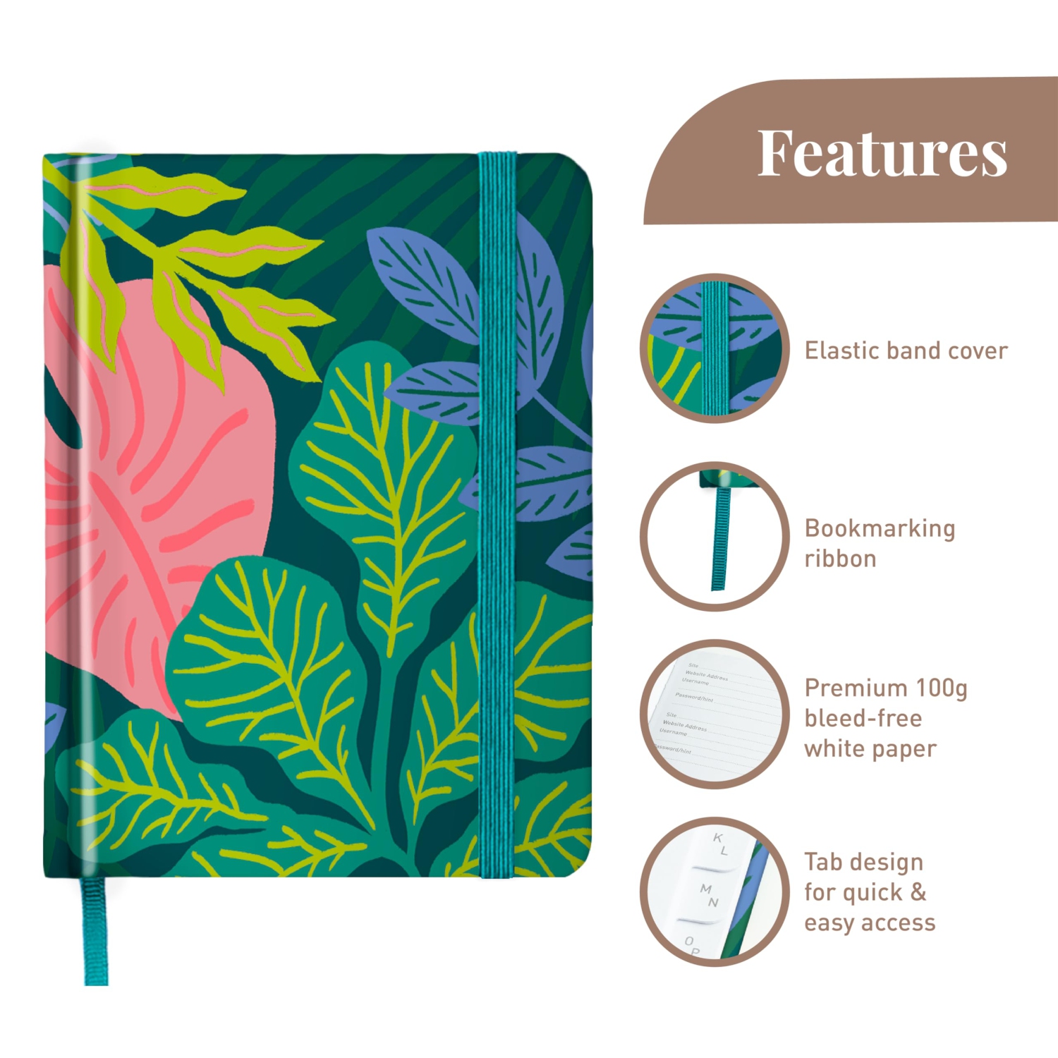 Rileys & Co Livre compact pour mots de passe de Tropical Paradise - par ordre alphabétique, pratique gestionnaire de mots de passe, parfait pour les