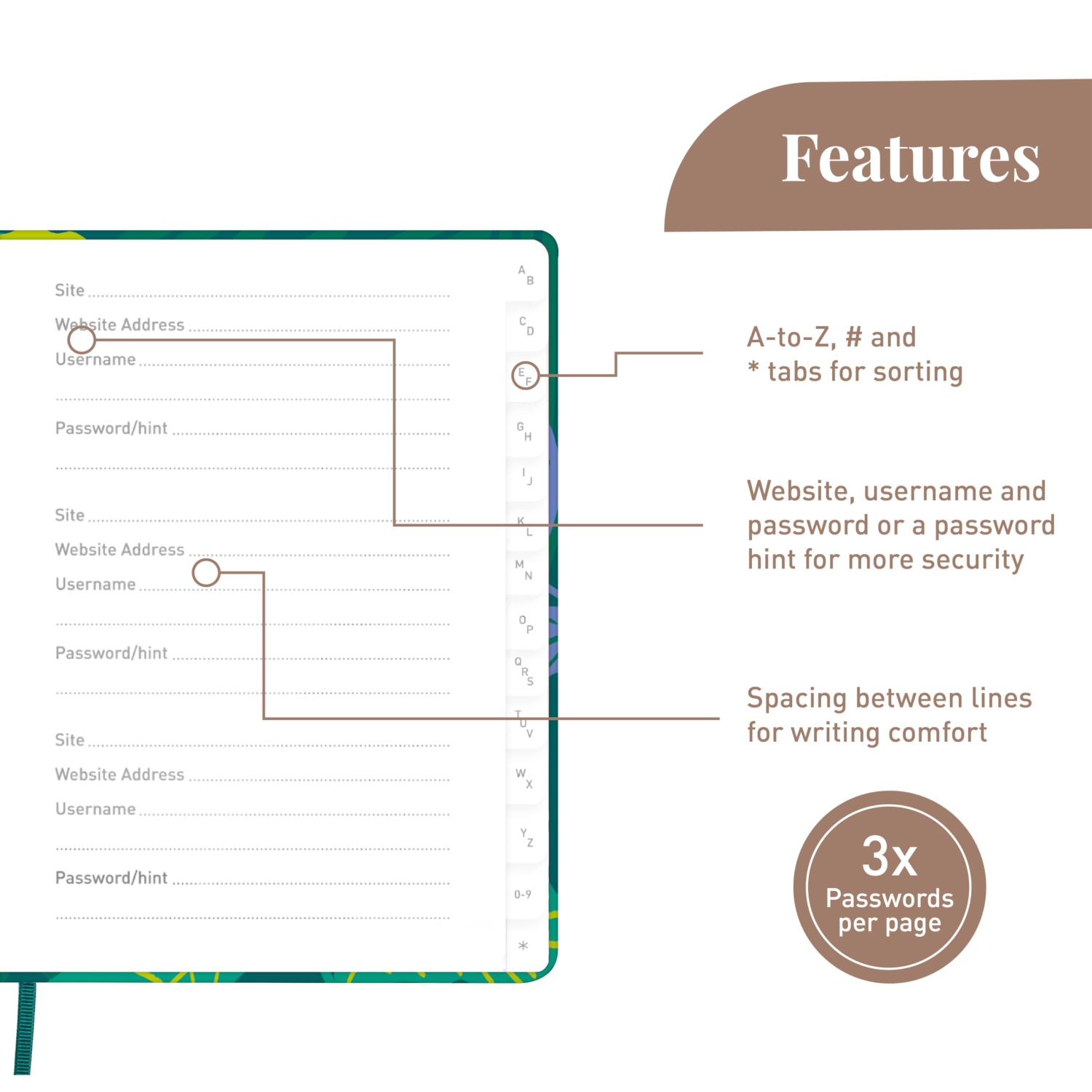 Rileys & Co Livre compact pour mots de passe de Tropical Paradise - par ordre alphabétique, pratique gestionnaire de mots de passe, parfait pour les