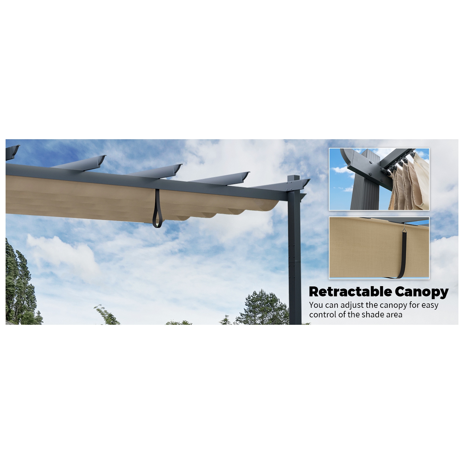 Pergola d'extérieur en aluminium robuste de 10 x 13 pi avec auvent rétractable beige de Costway