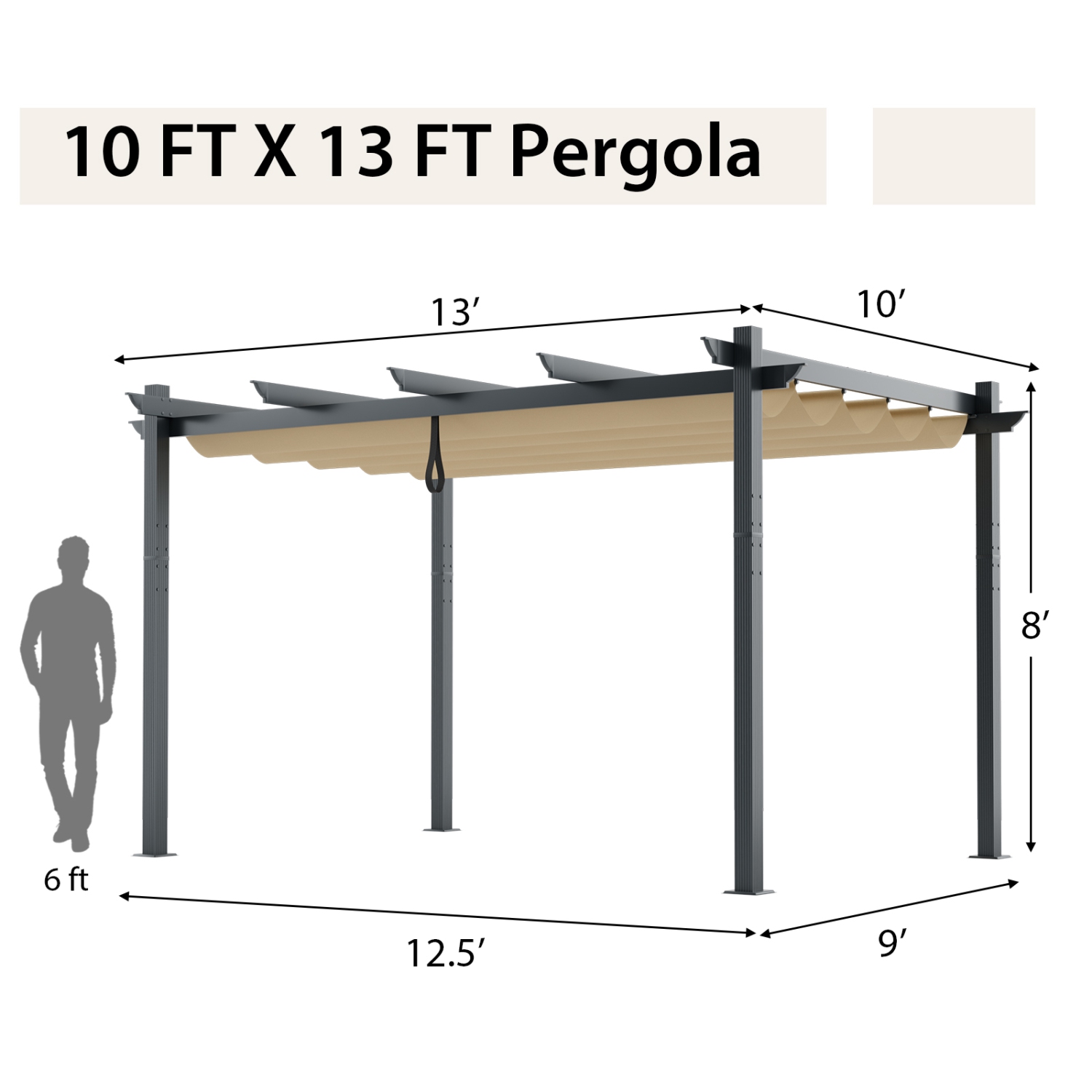 Pergola d'extérieur en aluminium robuste de 10 x 13 pi avec auvent rétractable beige de Costway