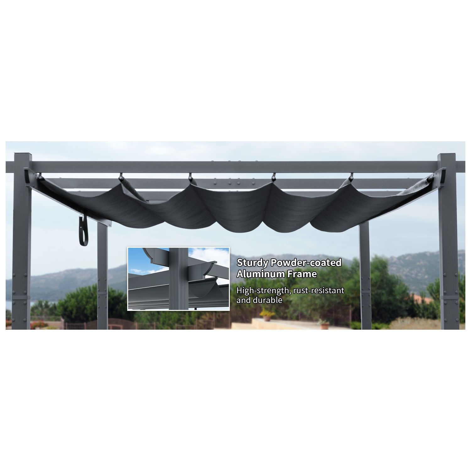 10x13 Ft Pergola, Heavy-Duty Aluminum Outdoor Pergola with Retractable Sun Shade Canopy Grey