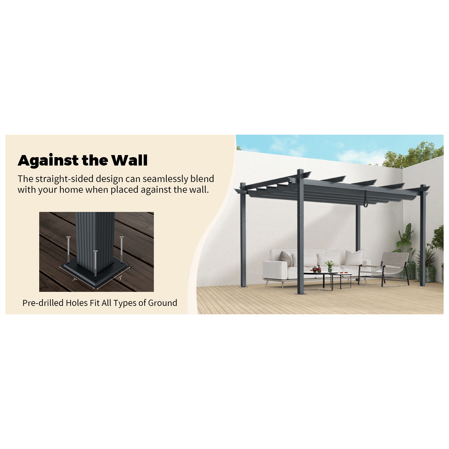 10x13 Ft Pergola, Heavy-Duty Aluminum Outdoor Pergola with Retractable Sun Shade Canopy Grey