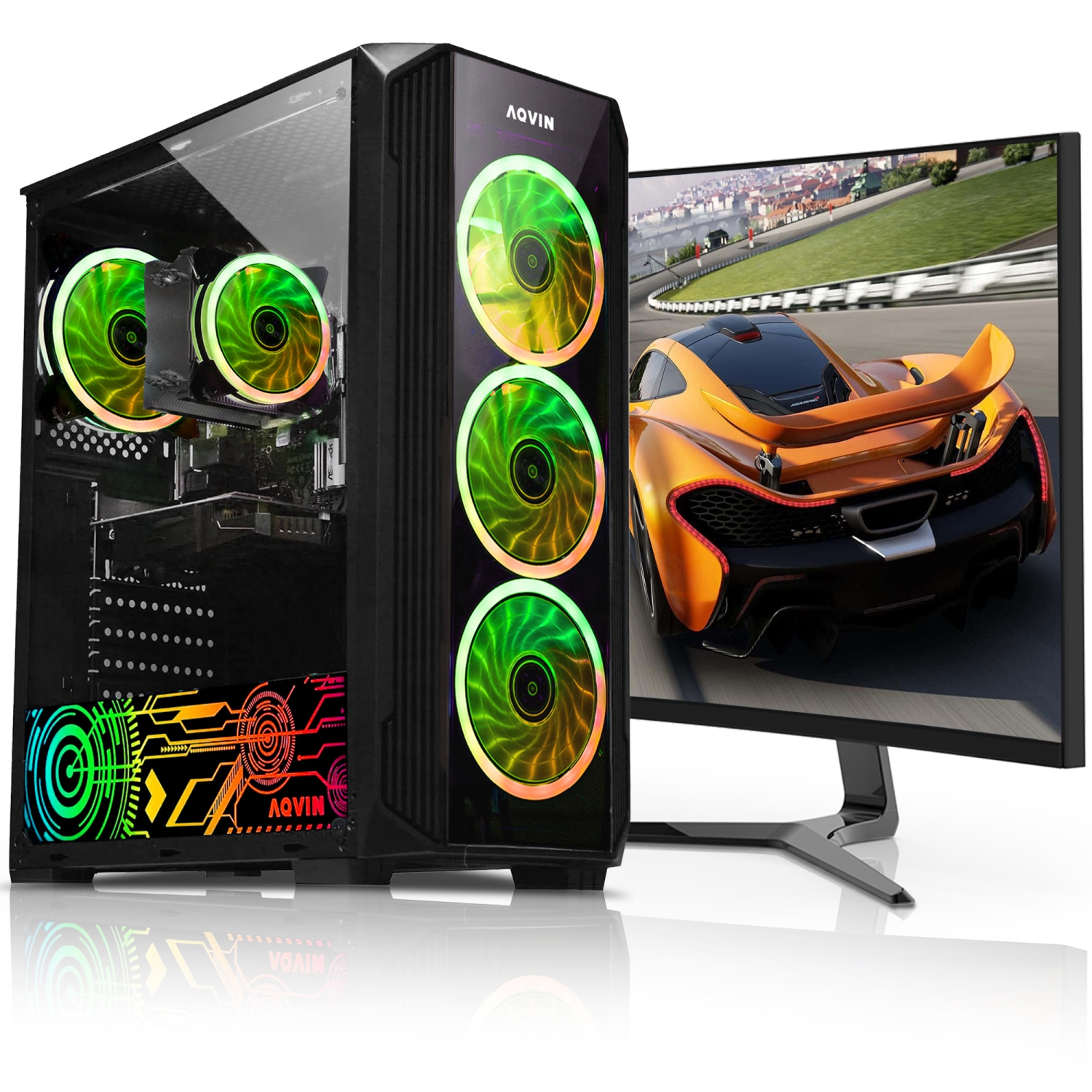 AQVIN ZForce Gaming PC Windows 11 Pro Desktop Computer | 27-inch Curved Gaming Monitor | NVIDIA Graphics RTX 3050 6GB| Intel i7 Hexa-Core CPU | 32GB