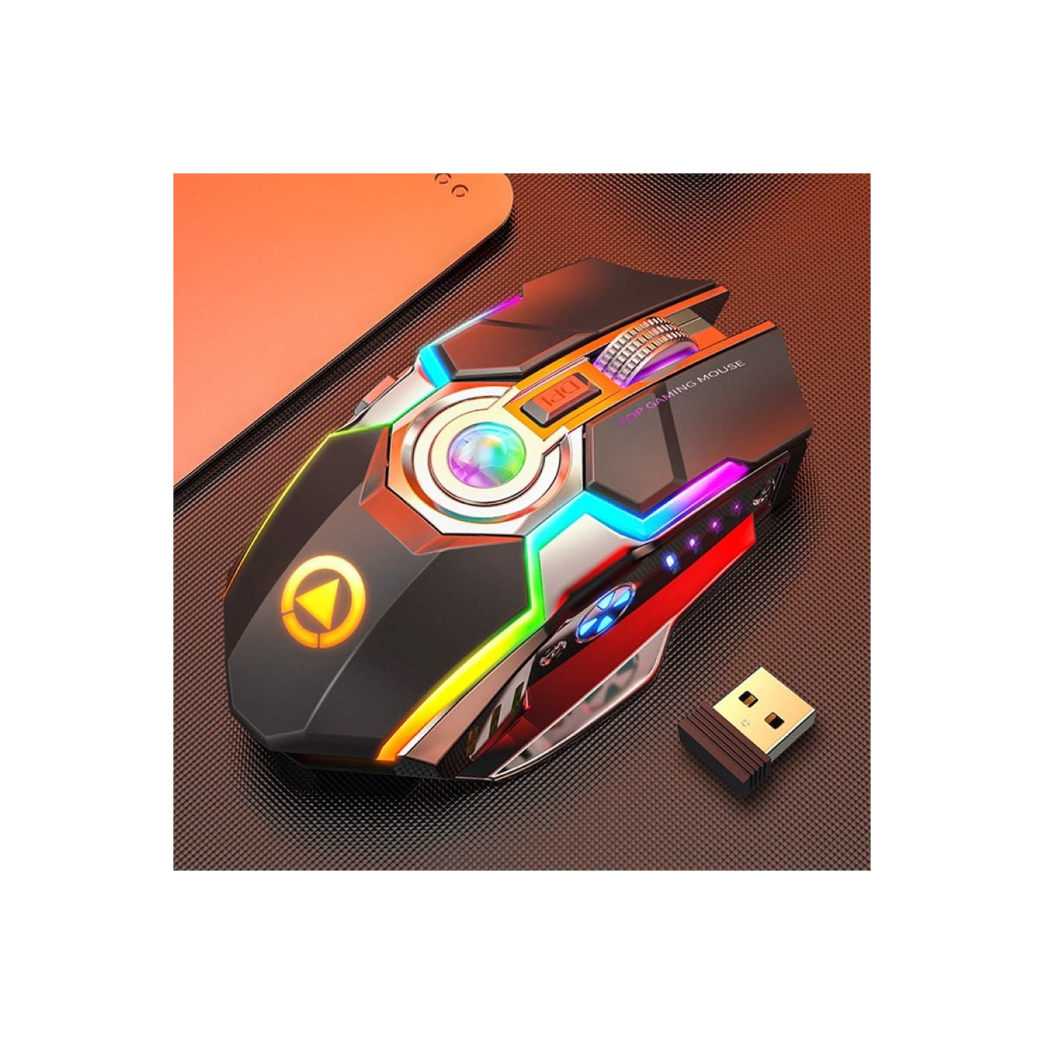 ErgoBeam Wireless Rechargeable Gaming Mouse Mice Souris, RGB Backlit 7 Buttons 1600DPI for PC Gamer Laptop Desktop Chromebook Mac