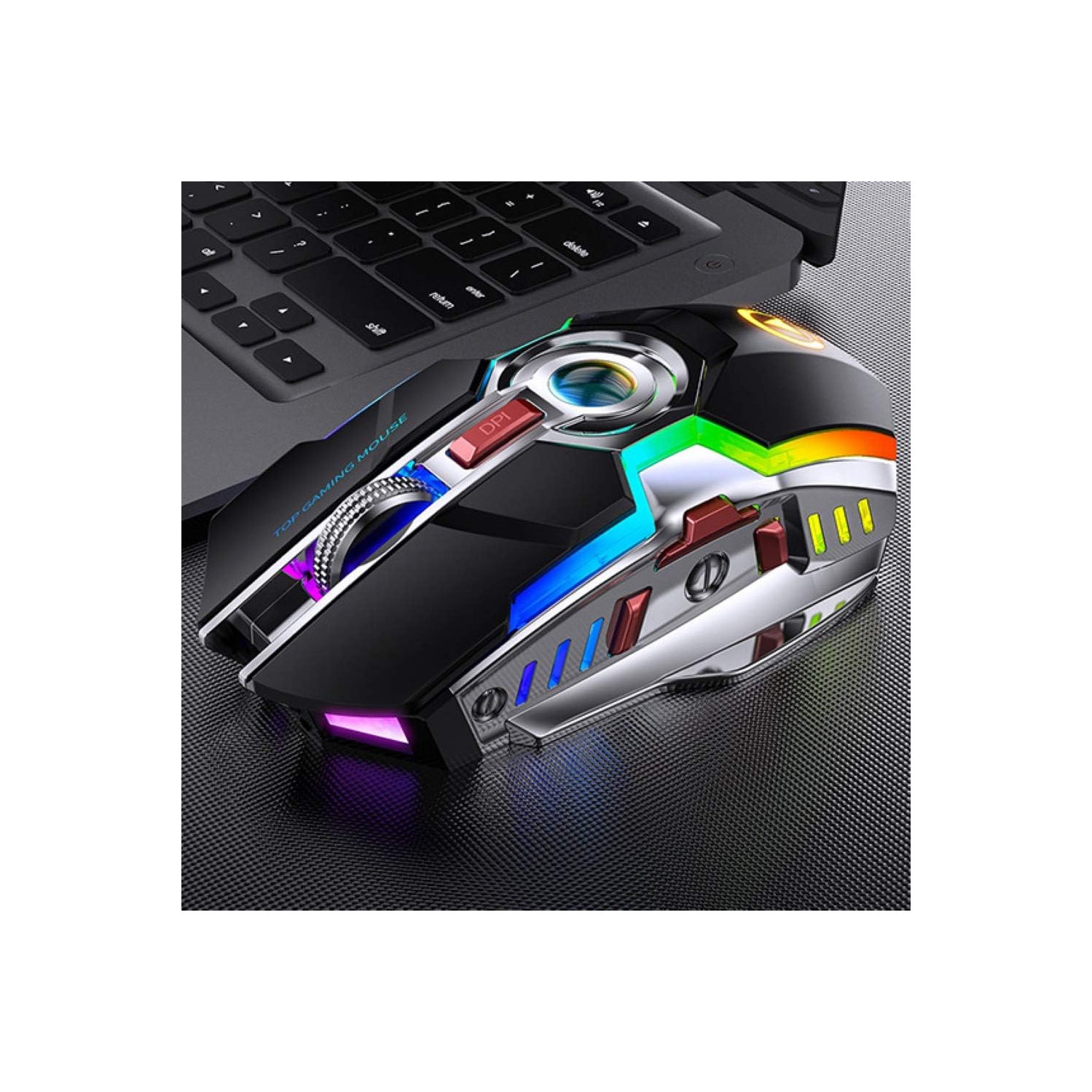 ErgoBeam Wireless Rechargeable Gaming Mouse Mice Souris, RGB Backlit 7 Buttons 1600DPI for PC Gamer Laptop Desktop Chromebook Mac