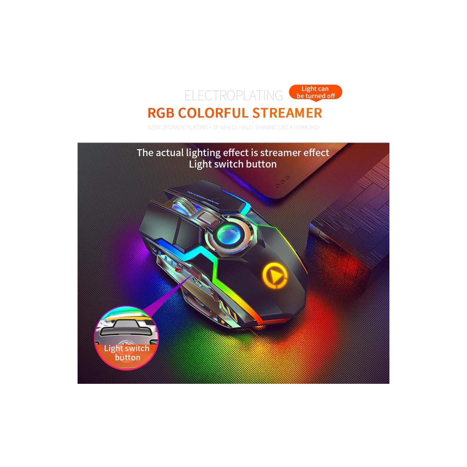 ErgoBeam Wireless Rechargeable Gaming Mouse Mice Souris, RGB Backlit 7 Buttons 1600DPI for PC Gamer Laptop Desktop Chromebook Mac