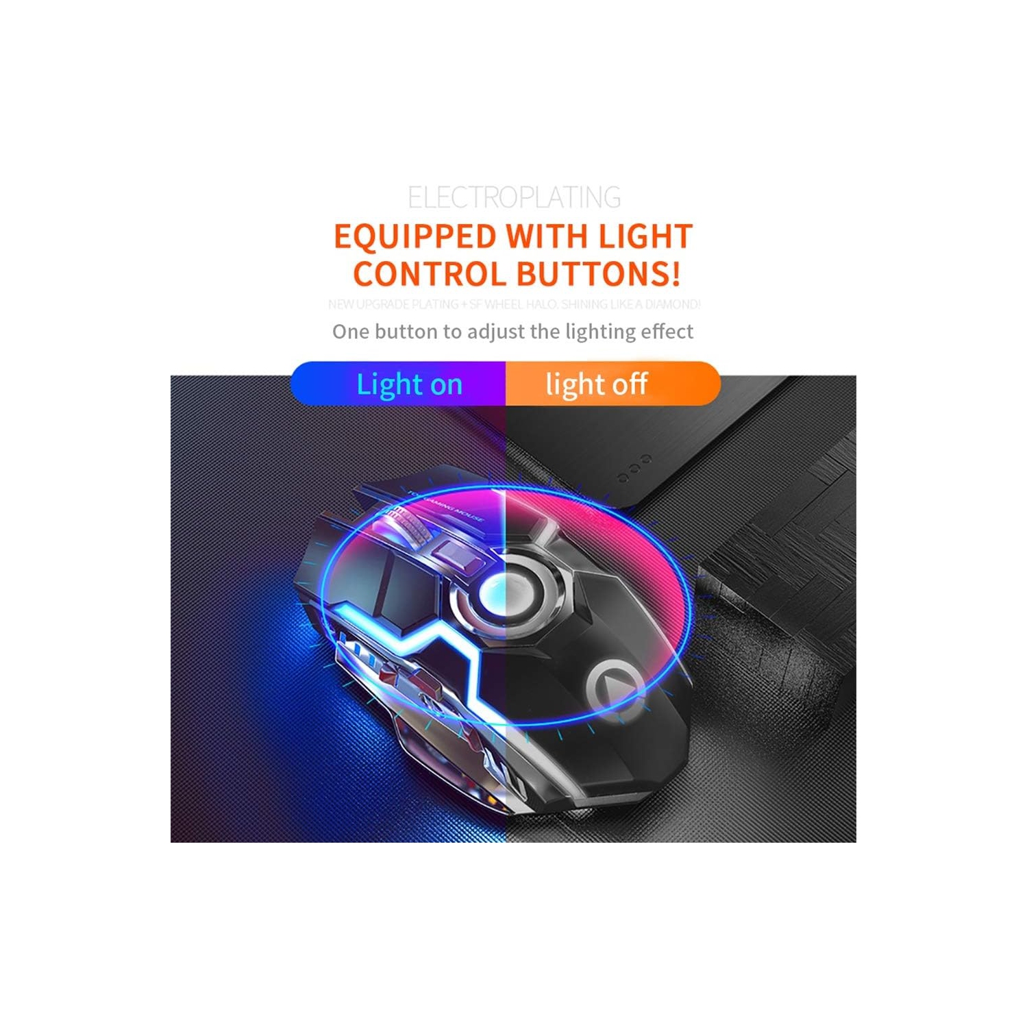 ErgoBeam Wireless Rechargeable Gaming Mouse Mice Souris, RGB Backlit 7 Buttons 1600DPI for PC Gamer Laptop Desktop Chromebook Mac