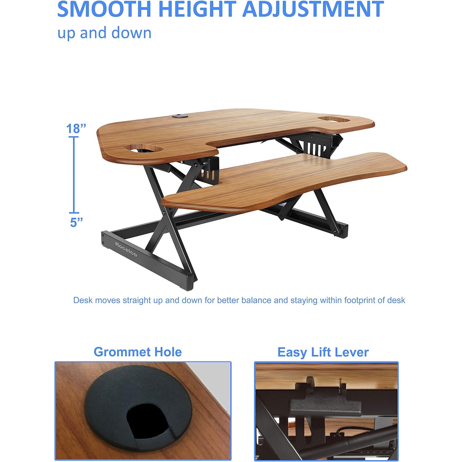 Rocelco Teak CADRT-46-DM2 Corner Adjustable Height Desk Riser 46" & Dual Monitor Desk Mount Bundle