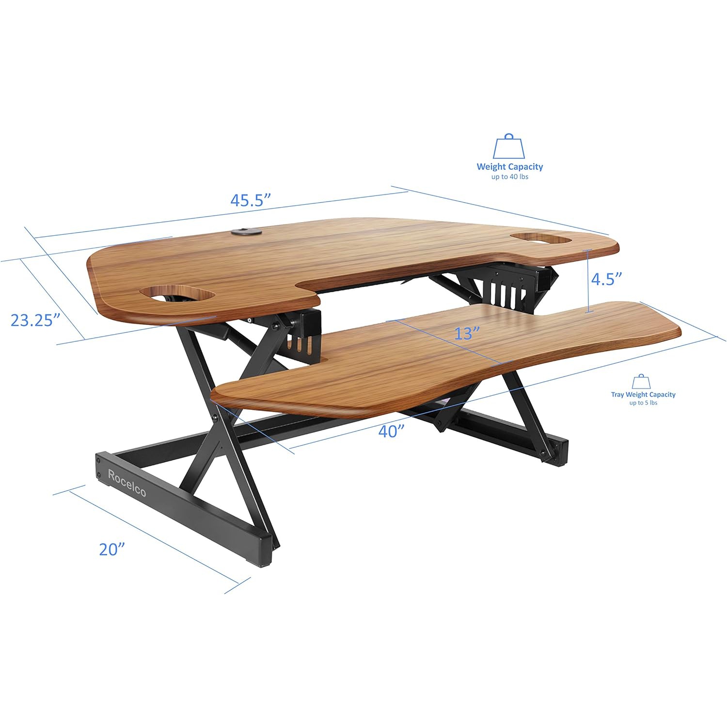 Rocelco Teak CADRT-46-DM2 Corner Adjustable Height Desk Riser 46" & Dual Monitor Desk Mount Bundle