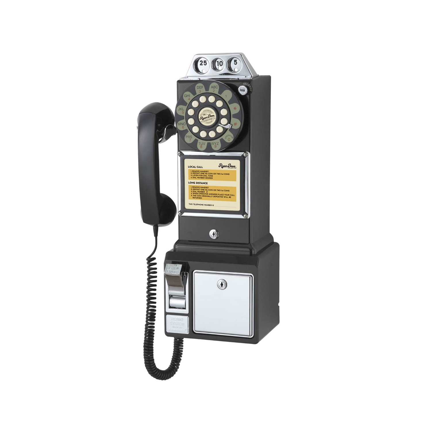 Ryan Bros Payphone rétro des années 1950 avec tirelire （Black）