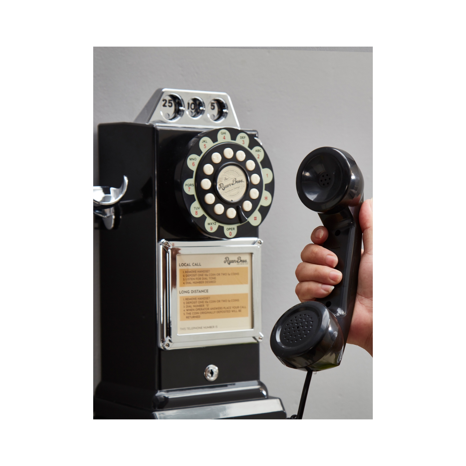 Ryan Bros Payphone rétro des années 1950 avec tirelire （Black）