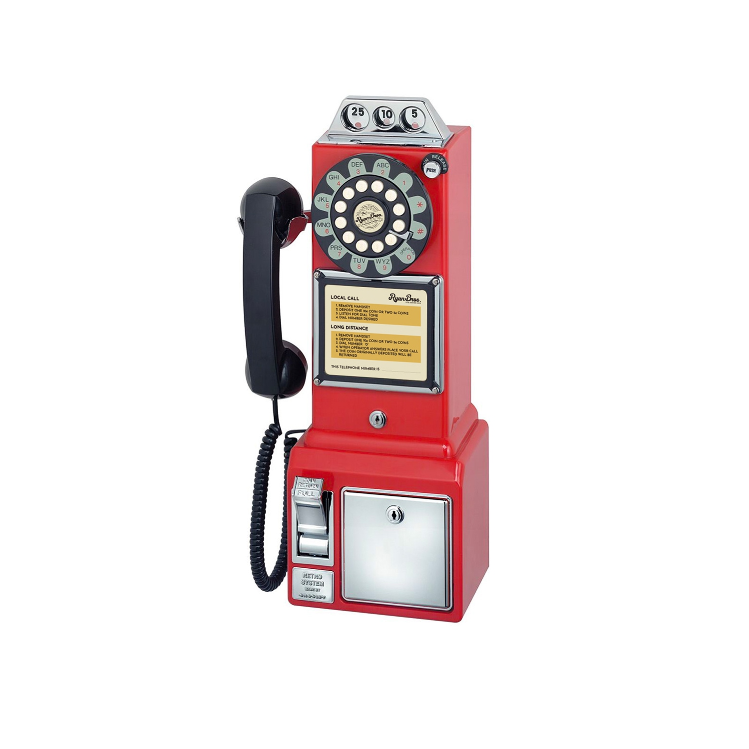 Ryan Bros. Retro 1950's Payphone with Coin Bank