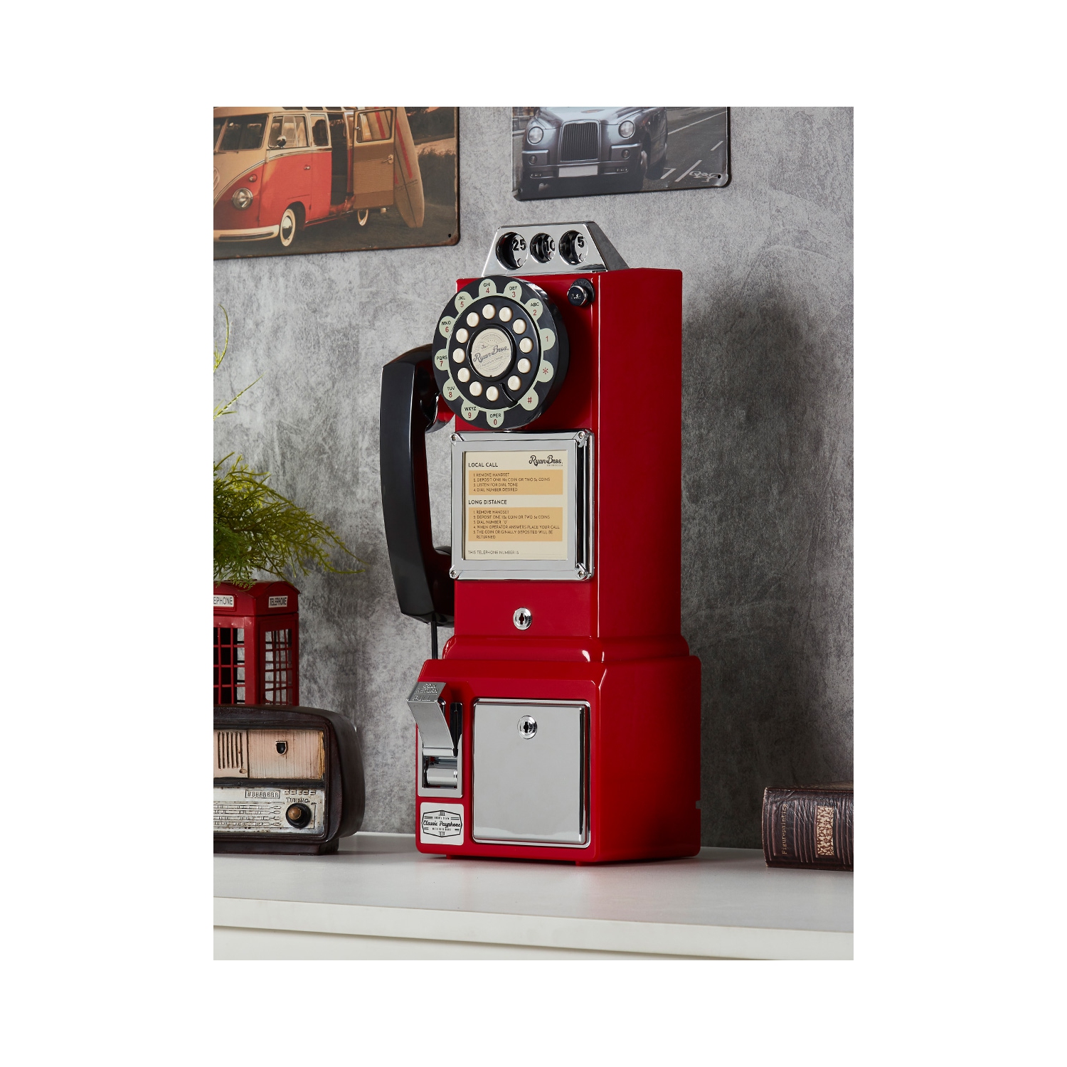 Ryan Bros. Retro 1950's Payphone with Coin Bank
