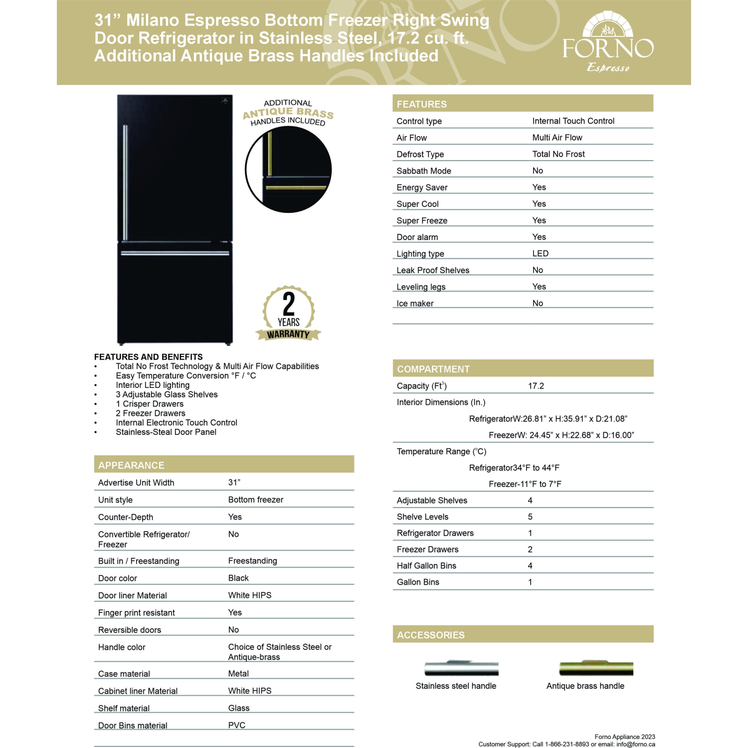 Ensemble de cuisine Forno : Congélateur inférieur Milano Espresso de 31 po et cuisinière électrique encastrable de 30 po Leonardo Espresso