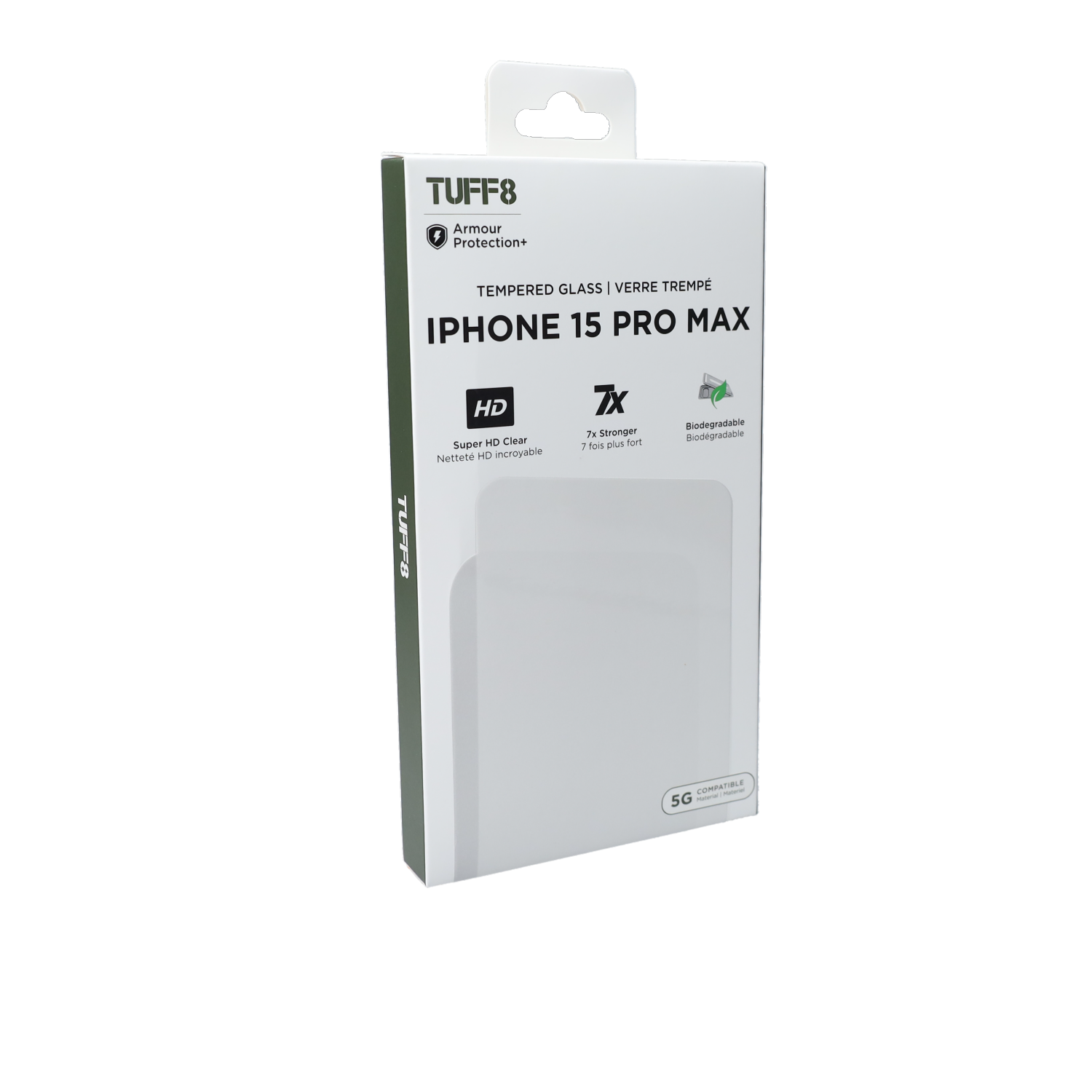 Verre trempé TUFF8 avec installation automatique pour iPhone 15 Pro Max