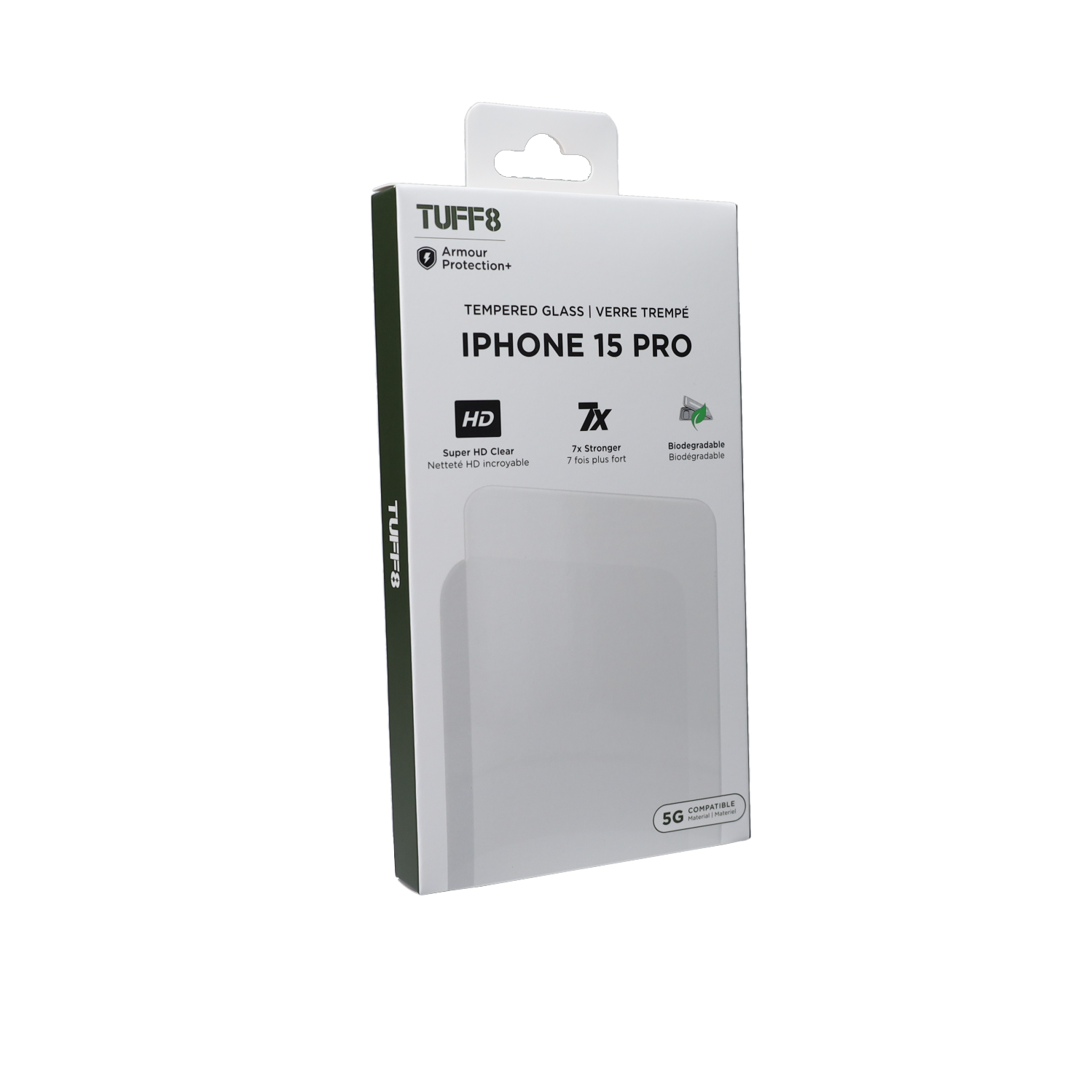 Verre trempé TUFF8 avec installation automatique pour iPhone 15 Pro