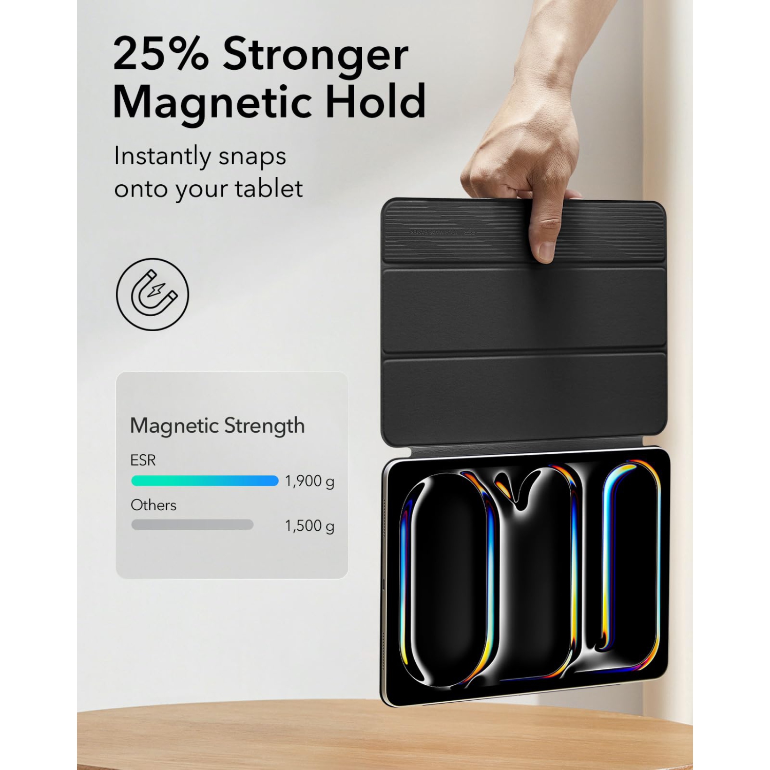 iPad Pro 13 Case, Powerful Magnetic Attachment, Slim Trifold Stand Case, Supports Pencil Pro/USB-C, Auto Wake/Sleep, Durable Protection, Rebound