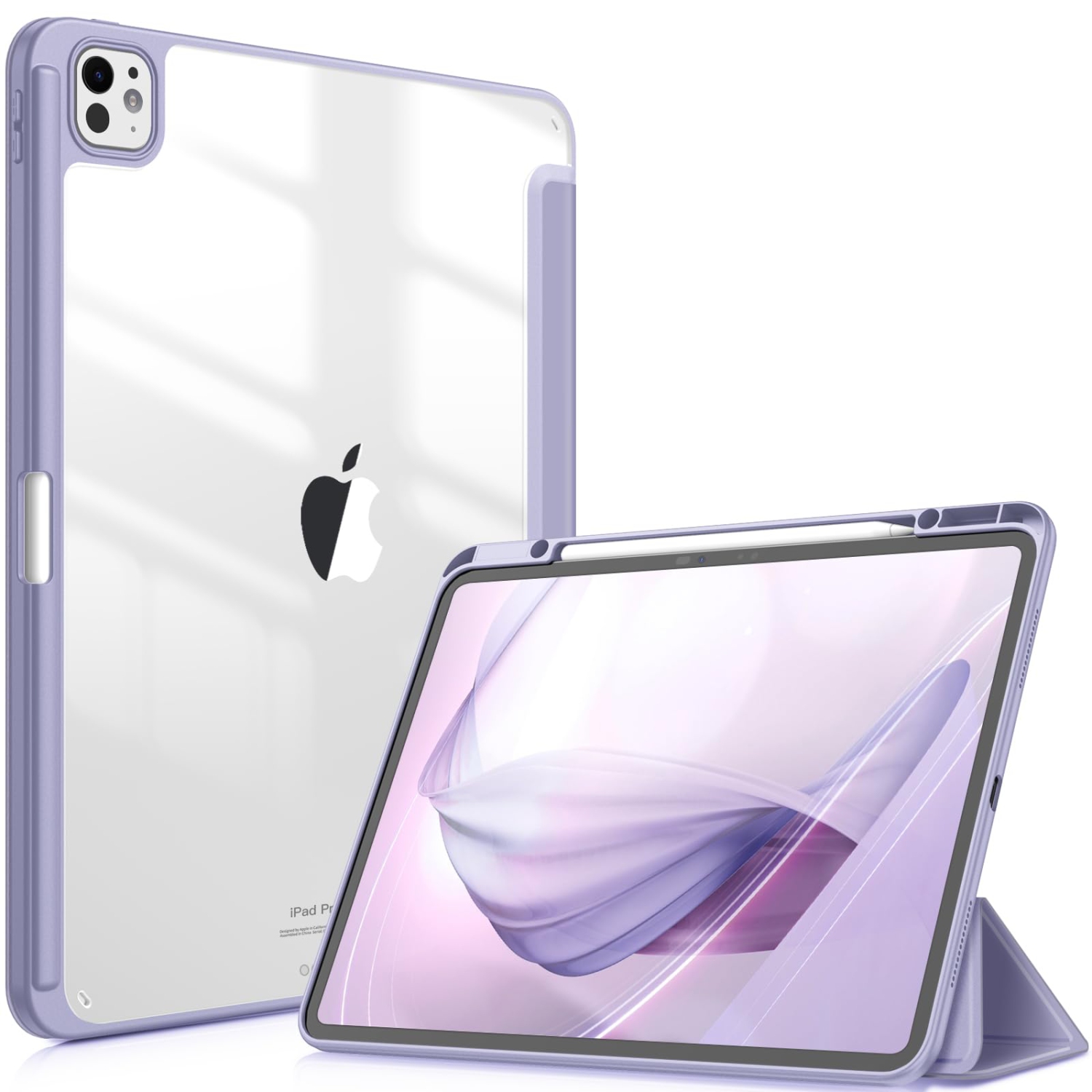 Hybrid Slim Case for iPad Pro 13-inch 2024, Built-in Pencil Holder Shockproof Cover w/Clear Transparent Back Shell (Lilac Purple)