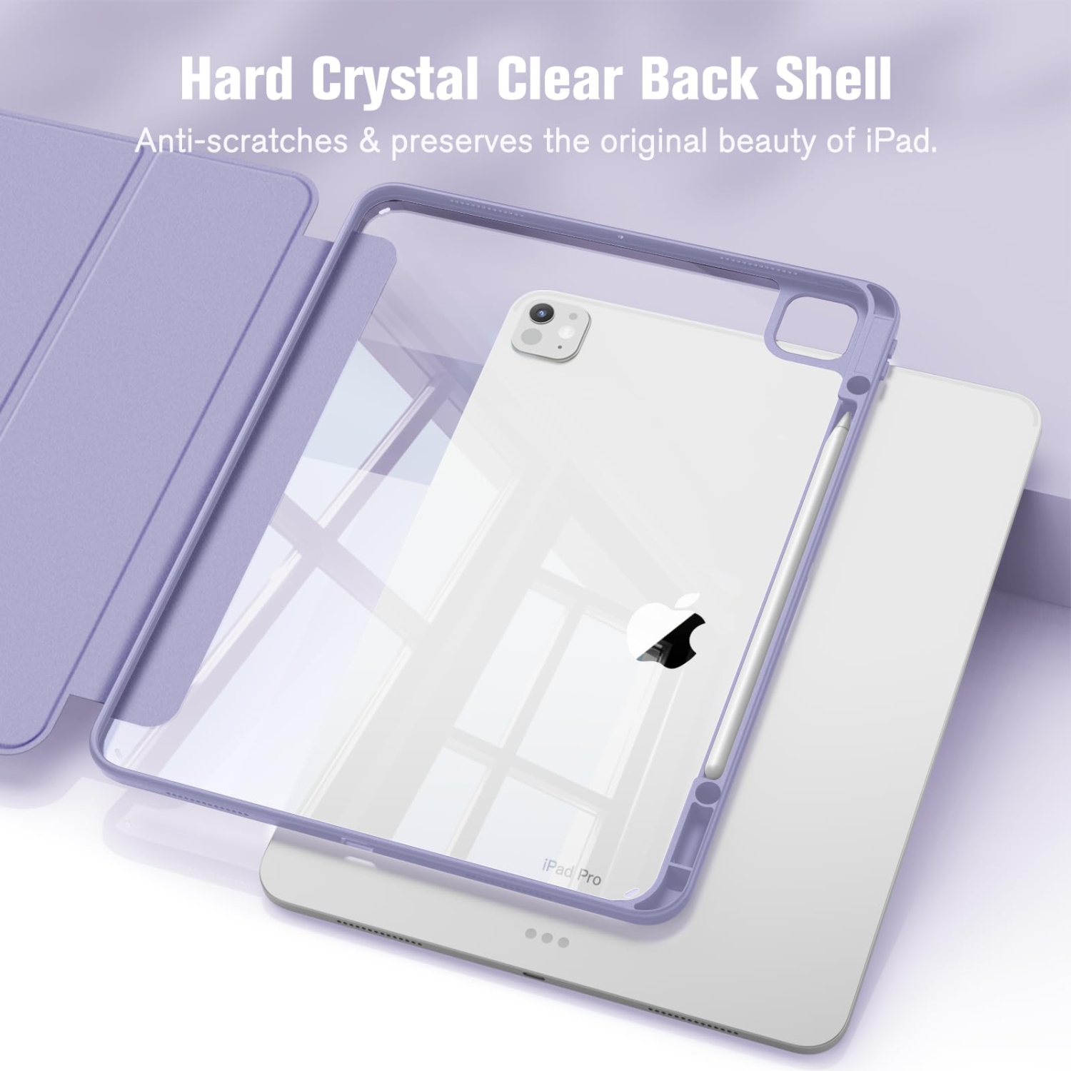 Hybrid Slim Case for iPad Pro 13-inch 2024, Built-in Pencil Holder Shockproof Cover w/Clear Transparent Back Shell (Lilac Purple)