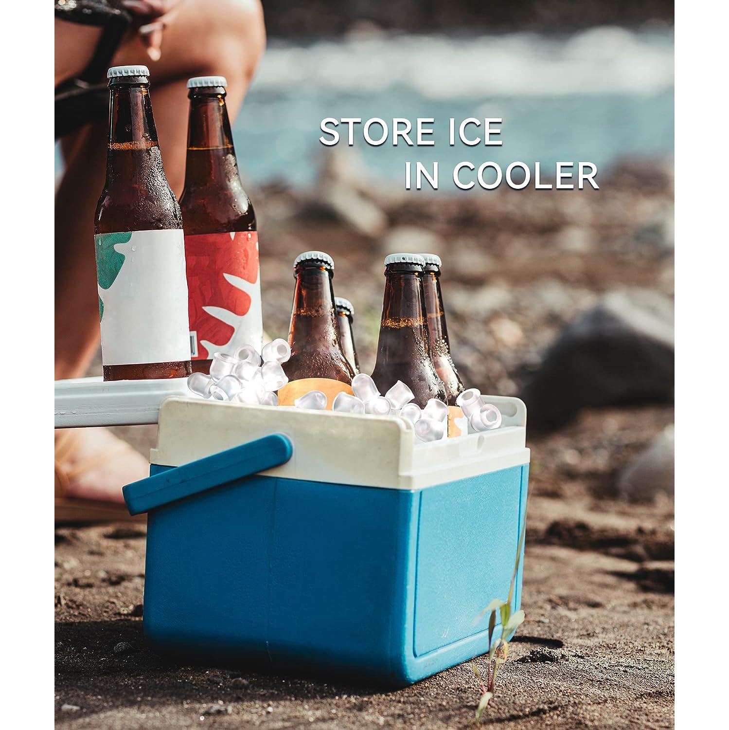 Ecozy Portable Countertop Ice Maker - 9pcs Ice Cubes in 6 Minutes, 26 lbs Daily Output, Self-Cleaning with Ice Bags, Scoop, and Basket - Utensils