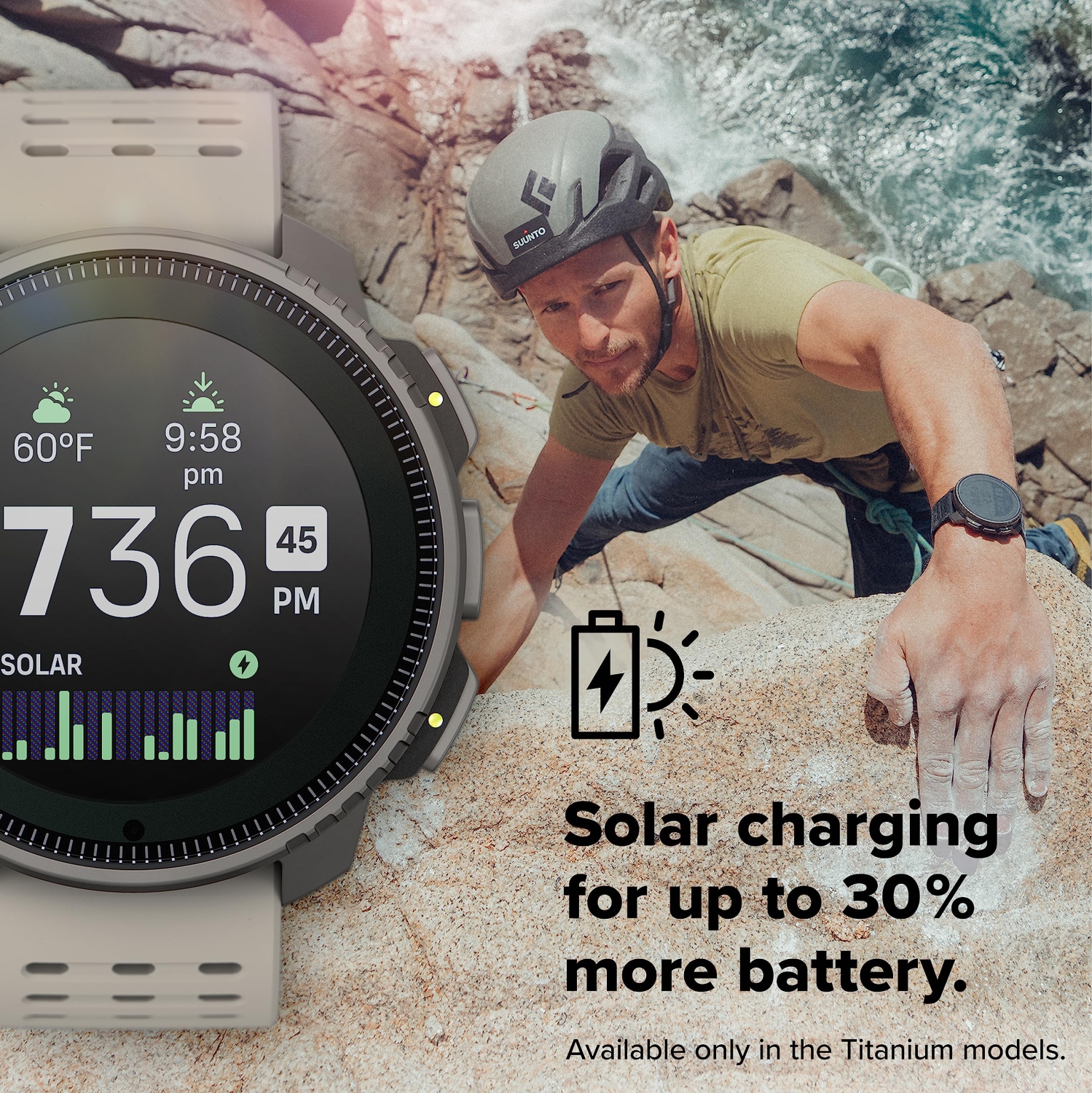SUUNTO Vertical: Adventure GPS Solar Charging Watch, Large Screen, Offline Maps - Titanium/Black