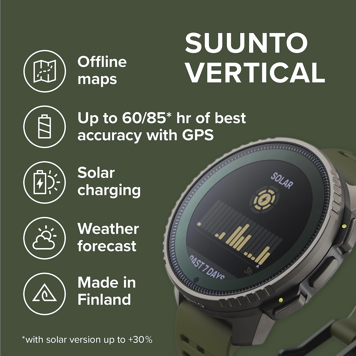 SUUNTO Vertical: Adventure GPS Solar Charging Watch, Large Screen, Offline Maps - Titanium/Forest