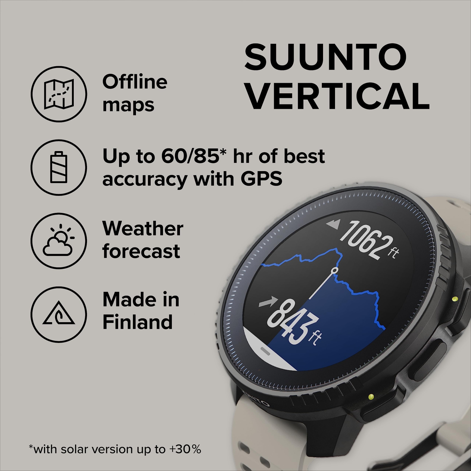 SUUNTO Vertical&nbsp;: Montre GPS d'aventure, grand écran, cartes hors ligne - Noir/sable