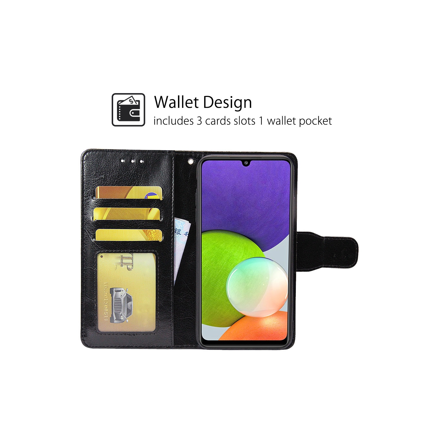 TopSave Leather Folio Flip Wallet w/Magnetic Clip Card Slot Holder Case For Motorola Moto G 5G(2024) 6.6", Black