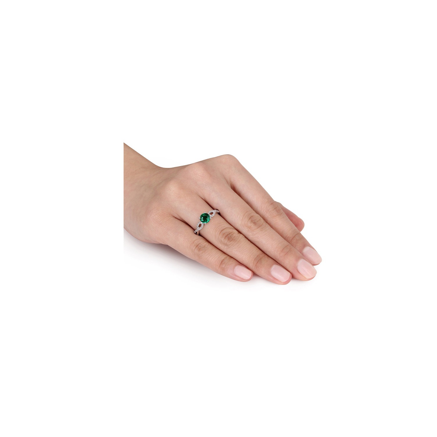 4/5 Carat Lab-Created Emerald Ring in 10K White Gold with Accent Diamonds