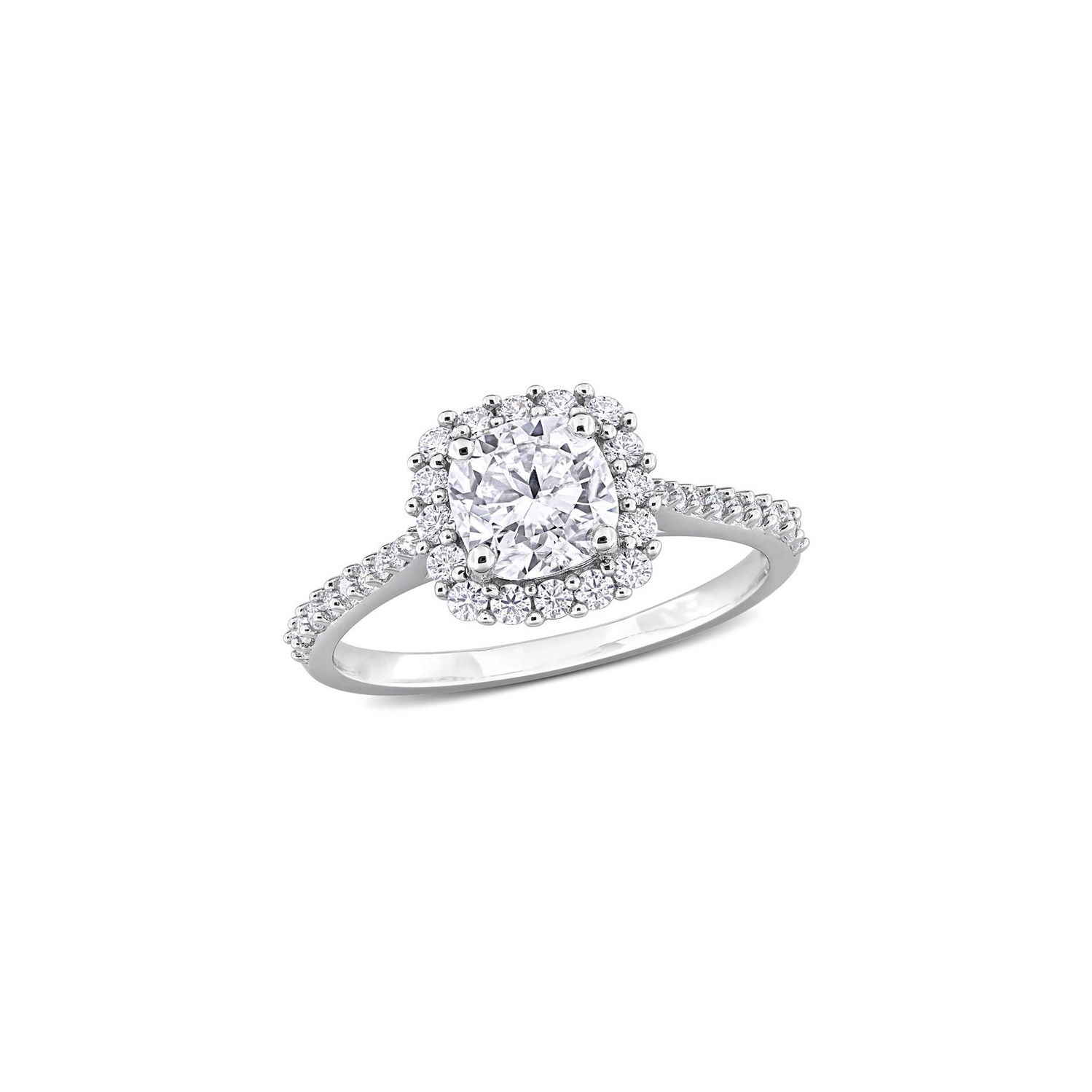 1.38 Carat Lab-Created Halo Moissanite Engagement Ring in Sterling Silver