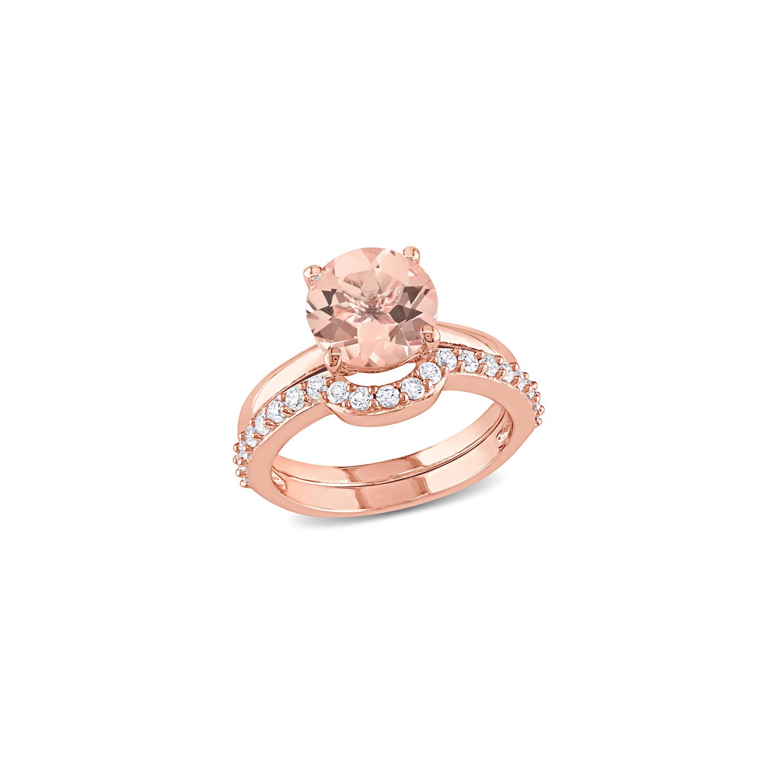 Bague de fiançailles en or rose 10K ct avec morganite et saphirs blancs synthétiques 2,20&nbsp;carat