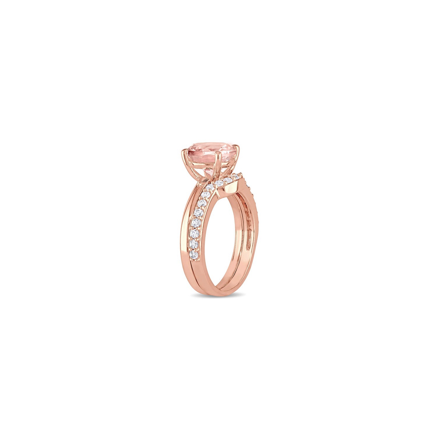 Bague de fiançailles en or rose 10K ct avec morganite et saphirs blancs synthétiques 2,20&nbsp;carat