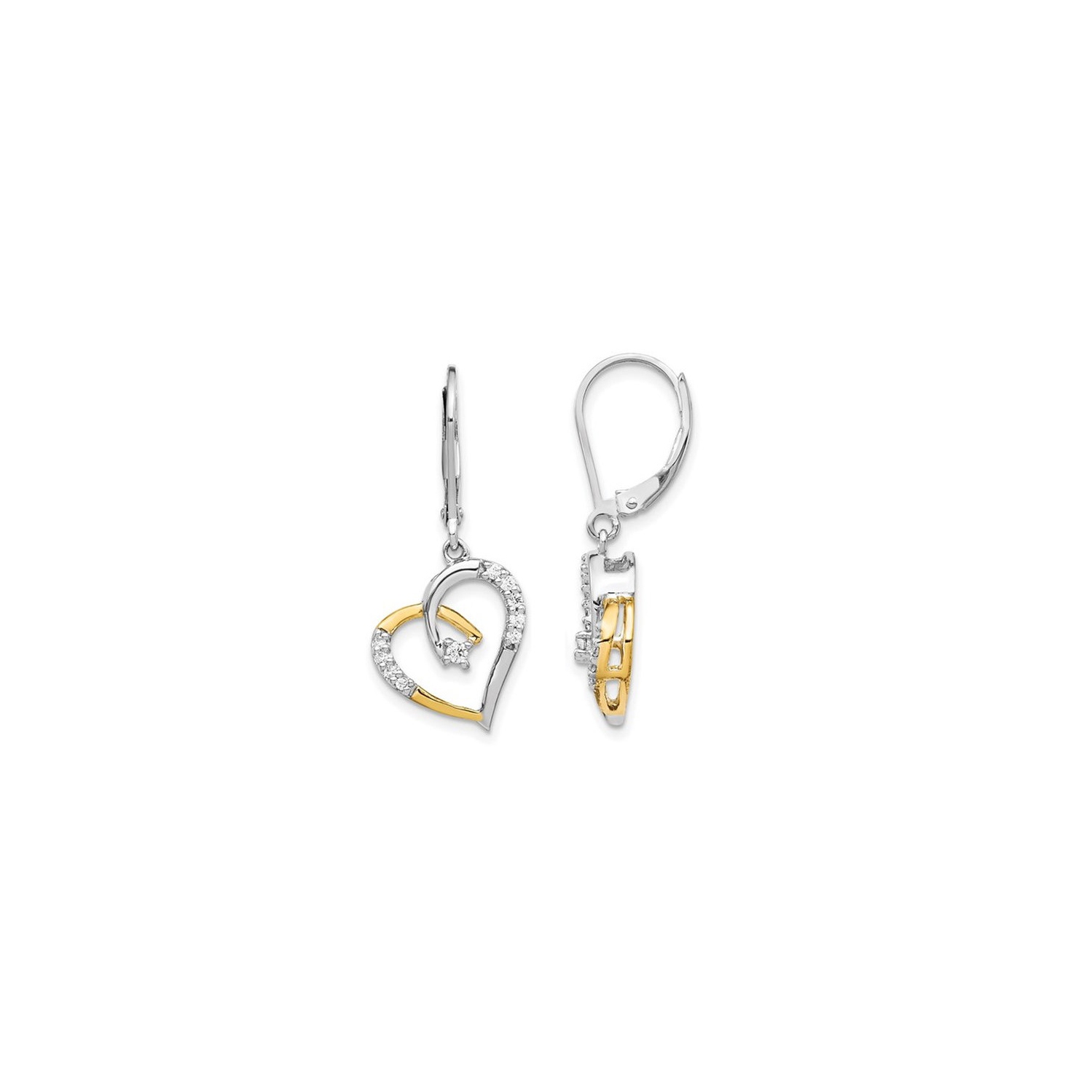 Boucles d'oreilles pendantes en forme de coeur en diamant 1/5&nbsp;carat en or blanc et jaune 14K ct