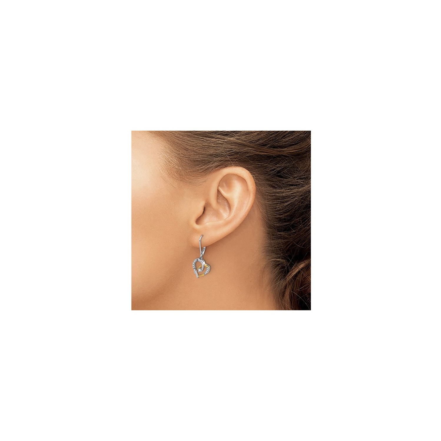 Boucles d'oreilles pendantes en forme de coeur en diamant 1/5&nbsp;carat en or blanc et jaune 14K ct