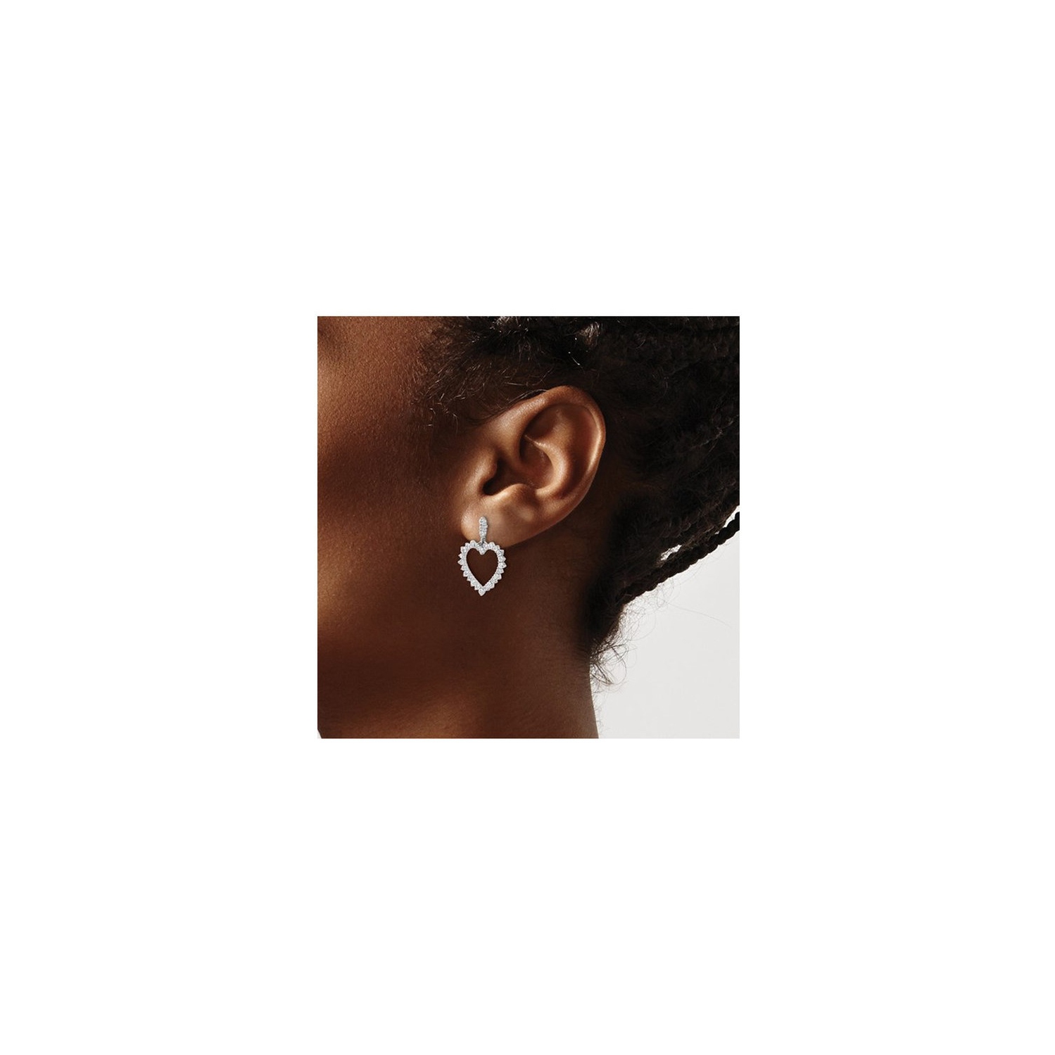 1.00 Carat Lab-Grown Diamond Heart Dangle Earrings in 14K White and Yellow Gold