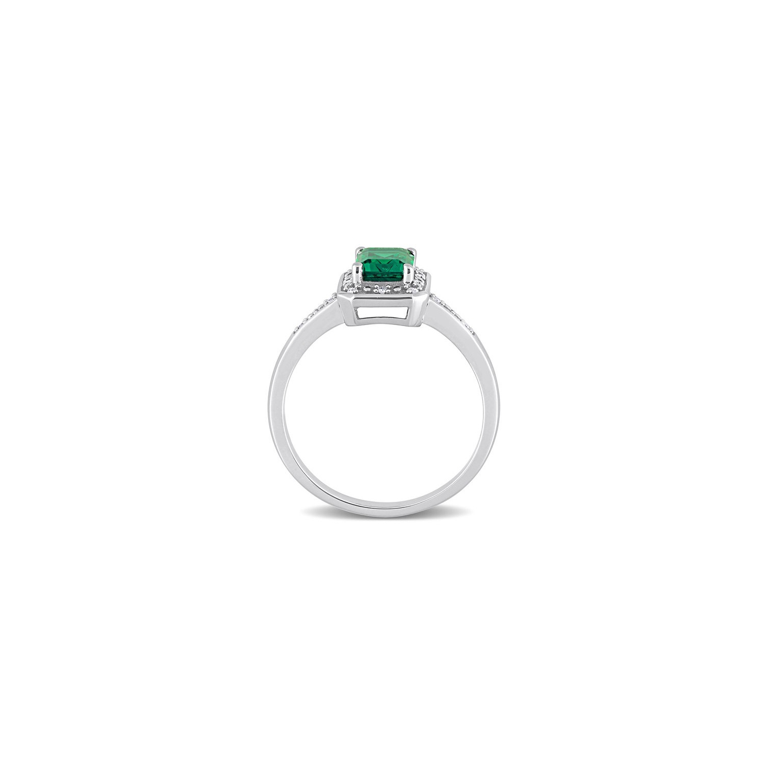7/8 Carat Emerald Ring in 10K White Gold with Accent Diamonds