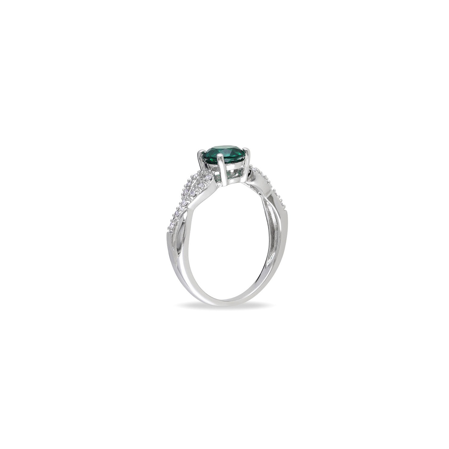 4/5 Carat Lab-Created Emerald Ring in 10K White Gold with Accent Diamonds