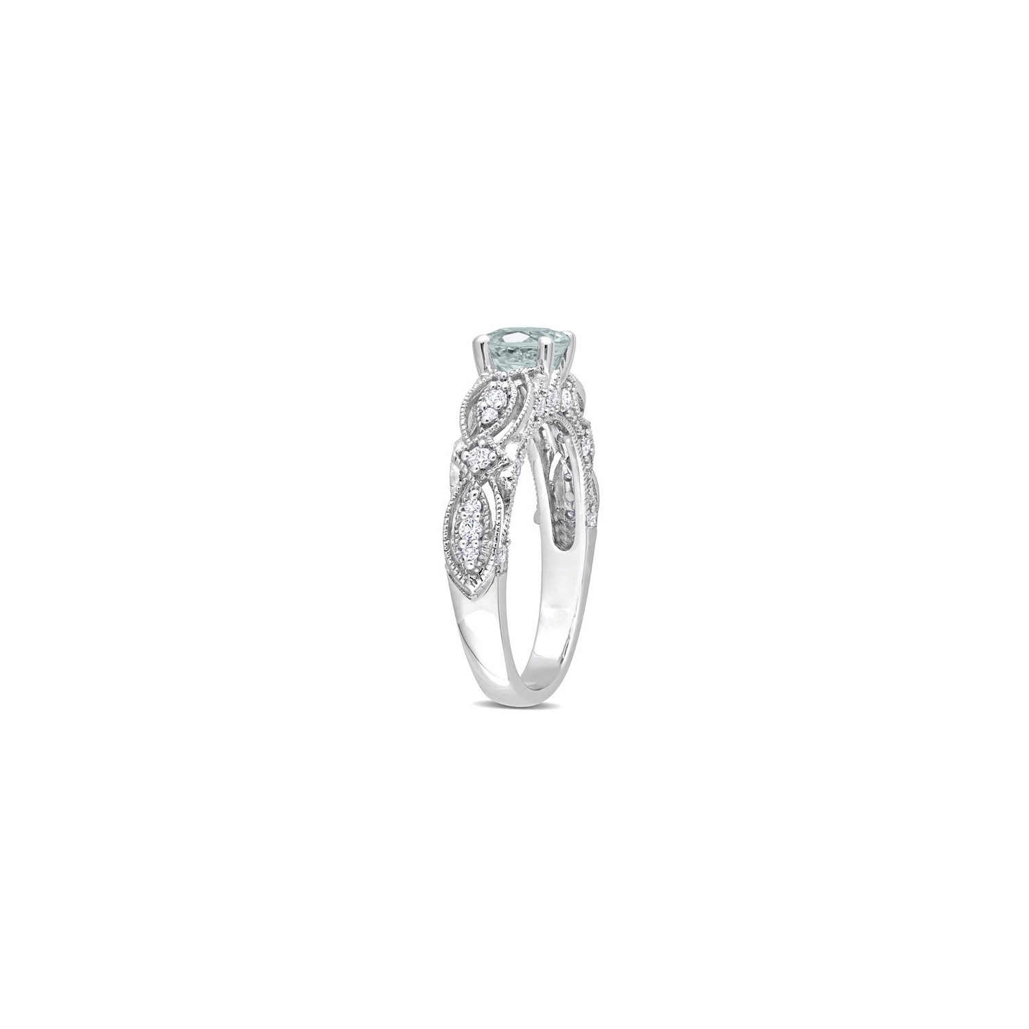 3/4 Carat Light Aquamarine Ring with Diamonds in 10K White Gold