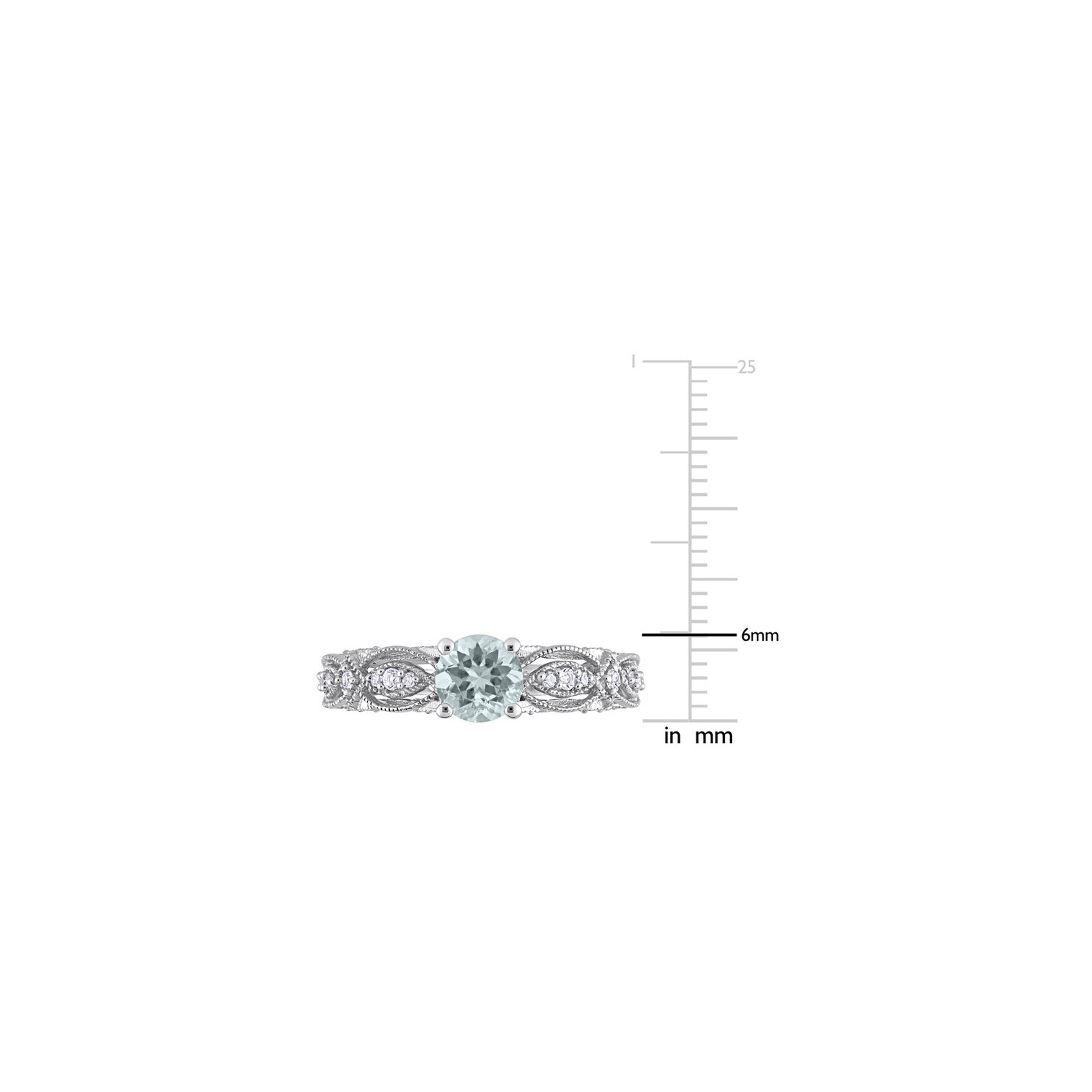 3/4 Carat Light Aquamarine Ring with Diamonds in 10K White Gold
