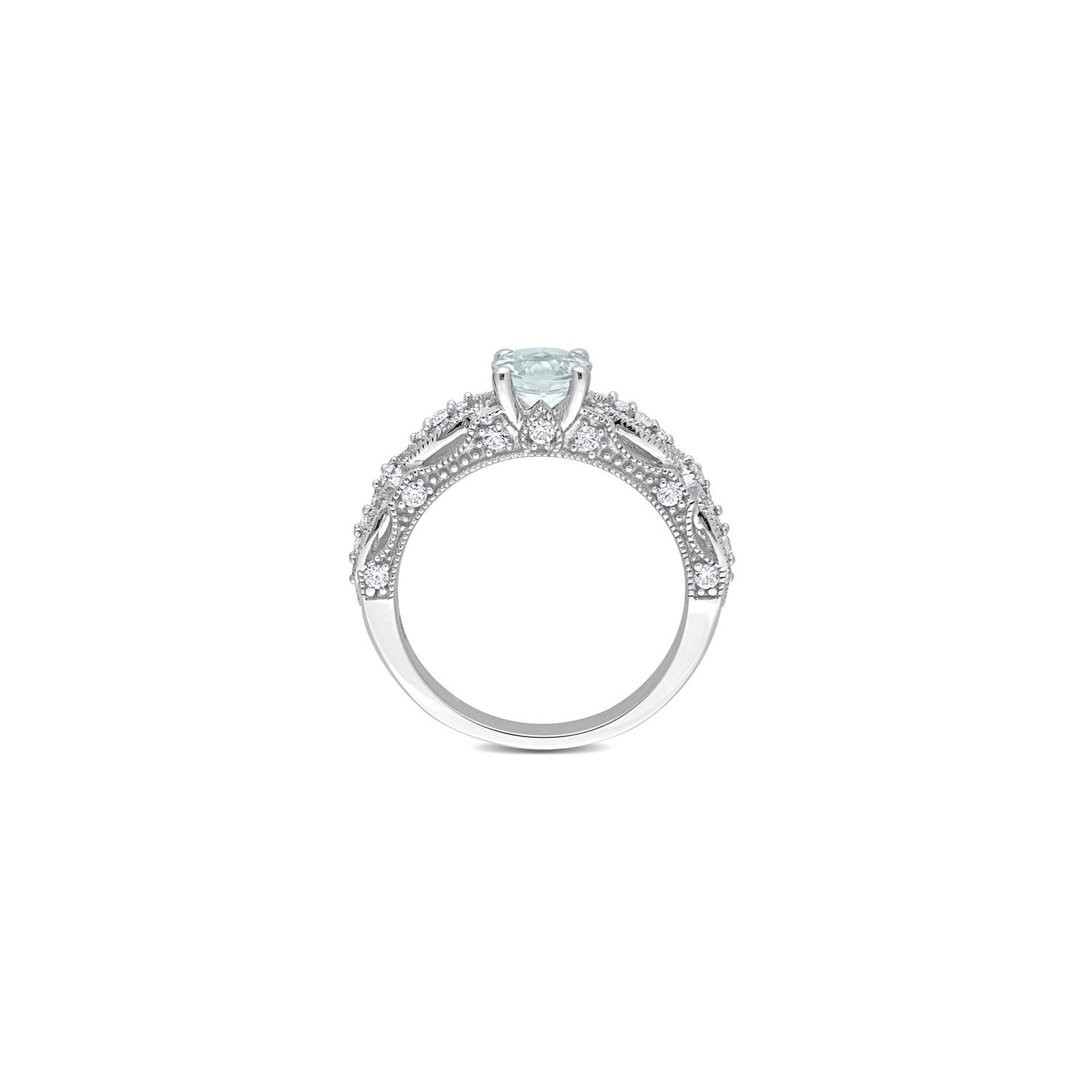3/4 Carat Light Aquamarine Ring with Diamonds in 10K White Gold