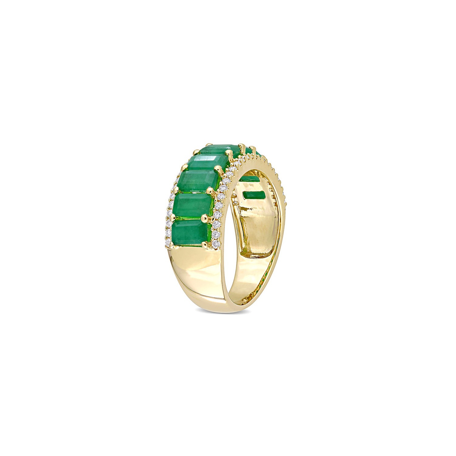 2.40 Carat Emerald Ring band with Diamonds in 14K Yellow Gold