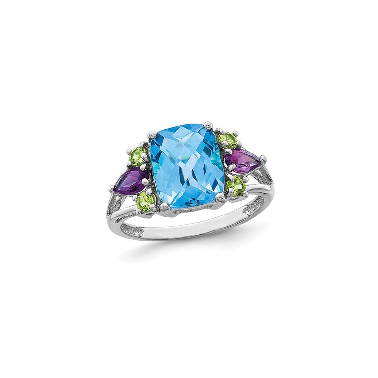 3.70 Carat Blue Topaz, Amethyst, and Peridot Ring in Sterling Silver