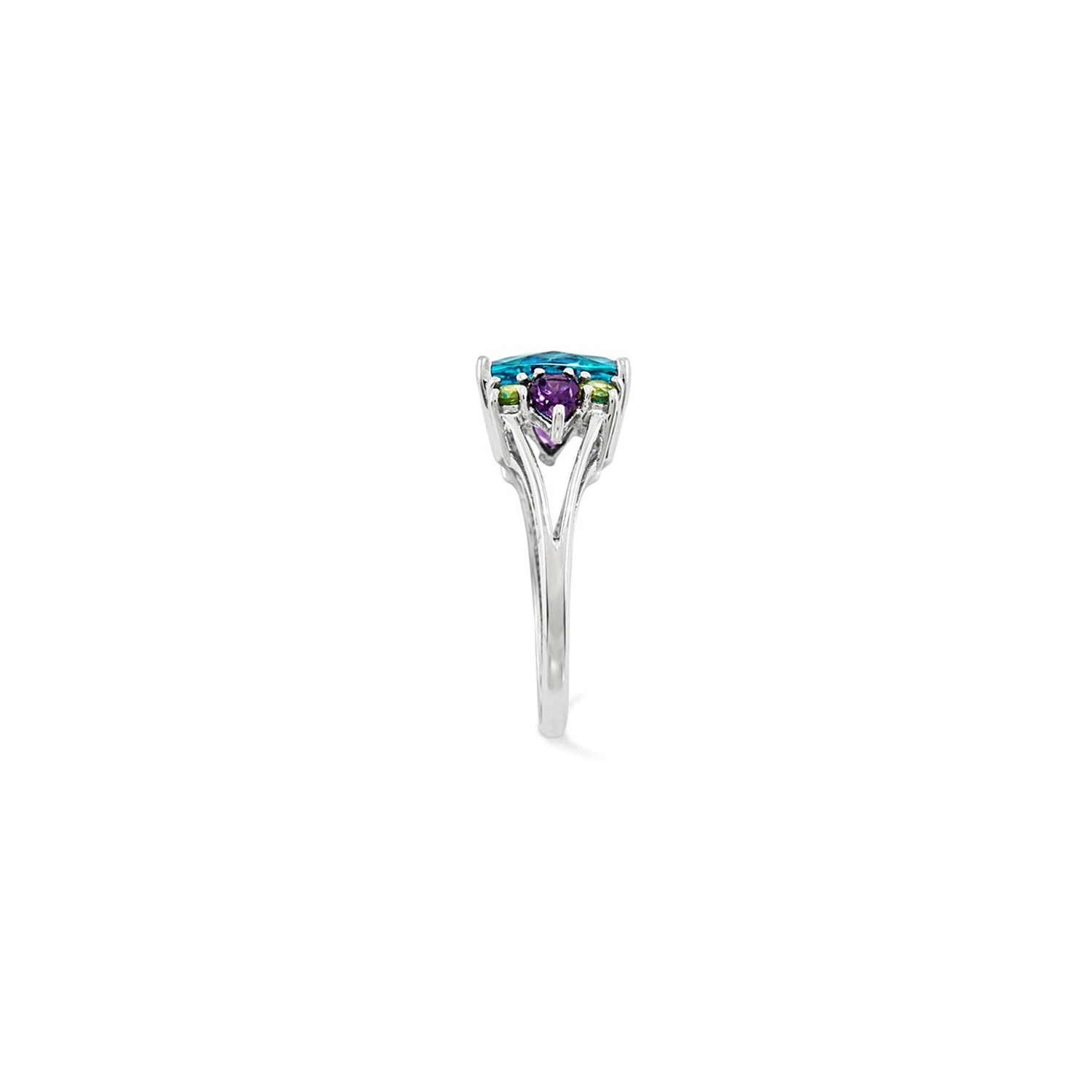 3.70 Carat Blue Topaz, Amethyst, and Peridot Ring in Sterling Silver