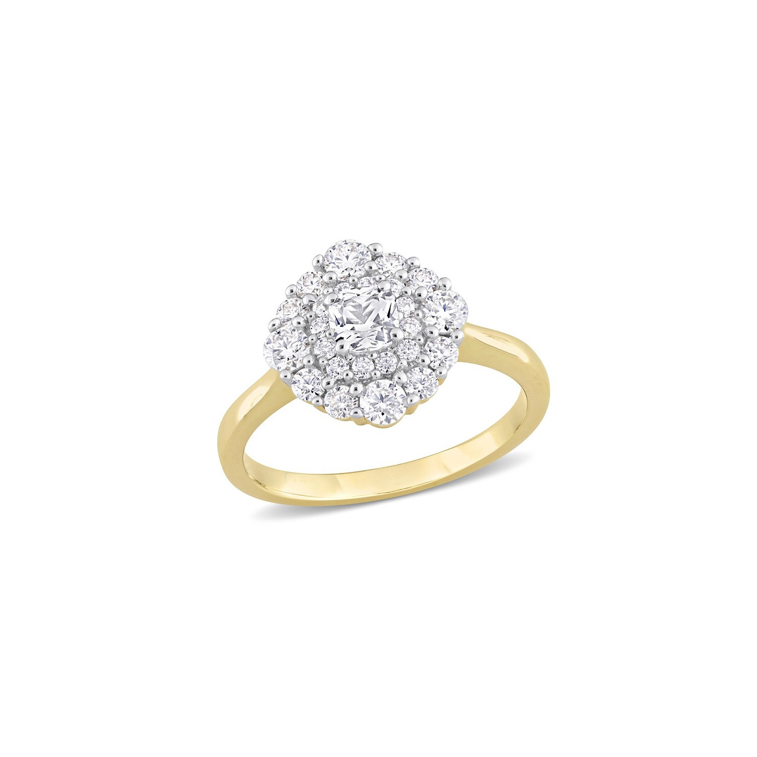 0.98 Carat Lab-Created Cluster Moissanite Engagement Ring in 10K Yellow Gold