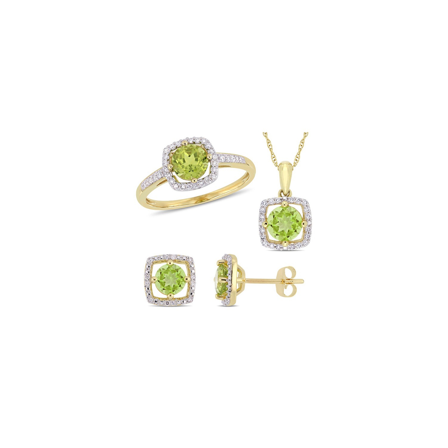 2.96 Carat Peridot Heart Ring, Pendant and Earrings Set in 10K Yellow Gold