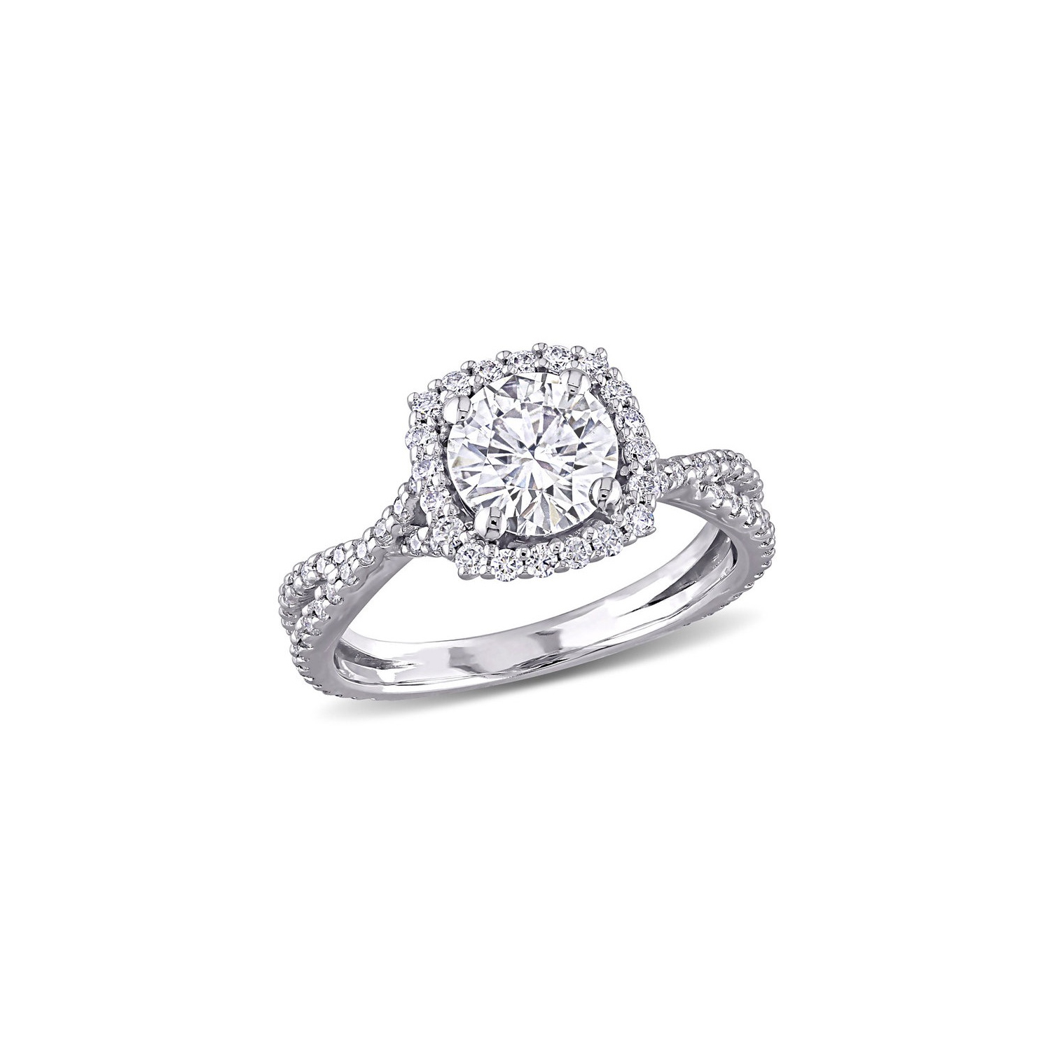 1.45 Carat Lab-Created Crossover Halo Moissanite Engagement Ring in 10K White Gold