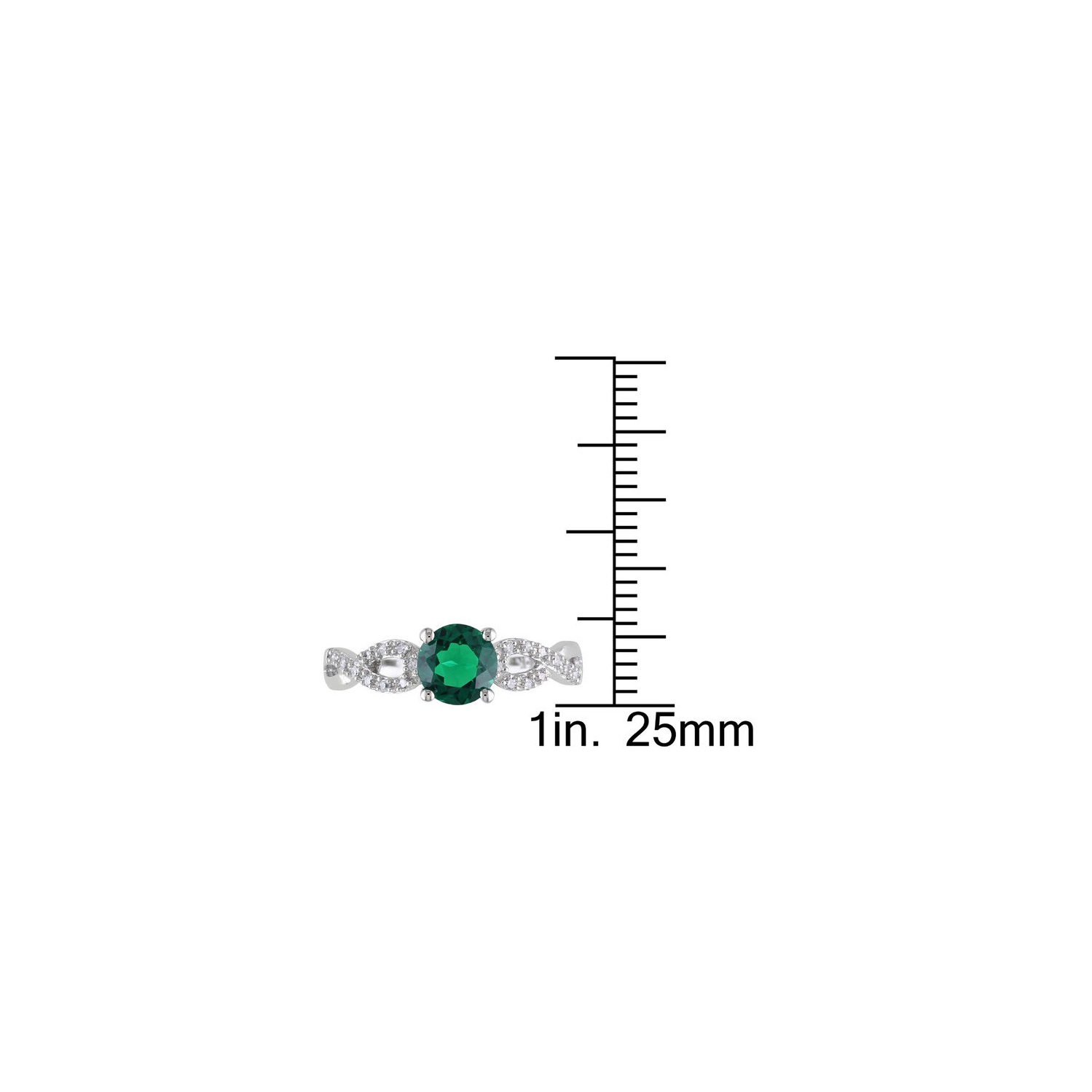 Bague en or blanc 10K ct avec émeraude synthétique 4/5 carat et diamants décoratifs