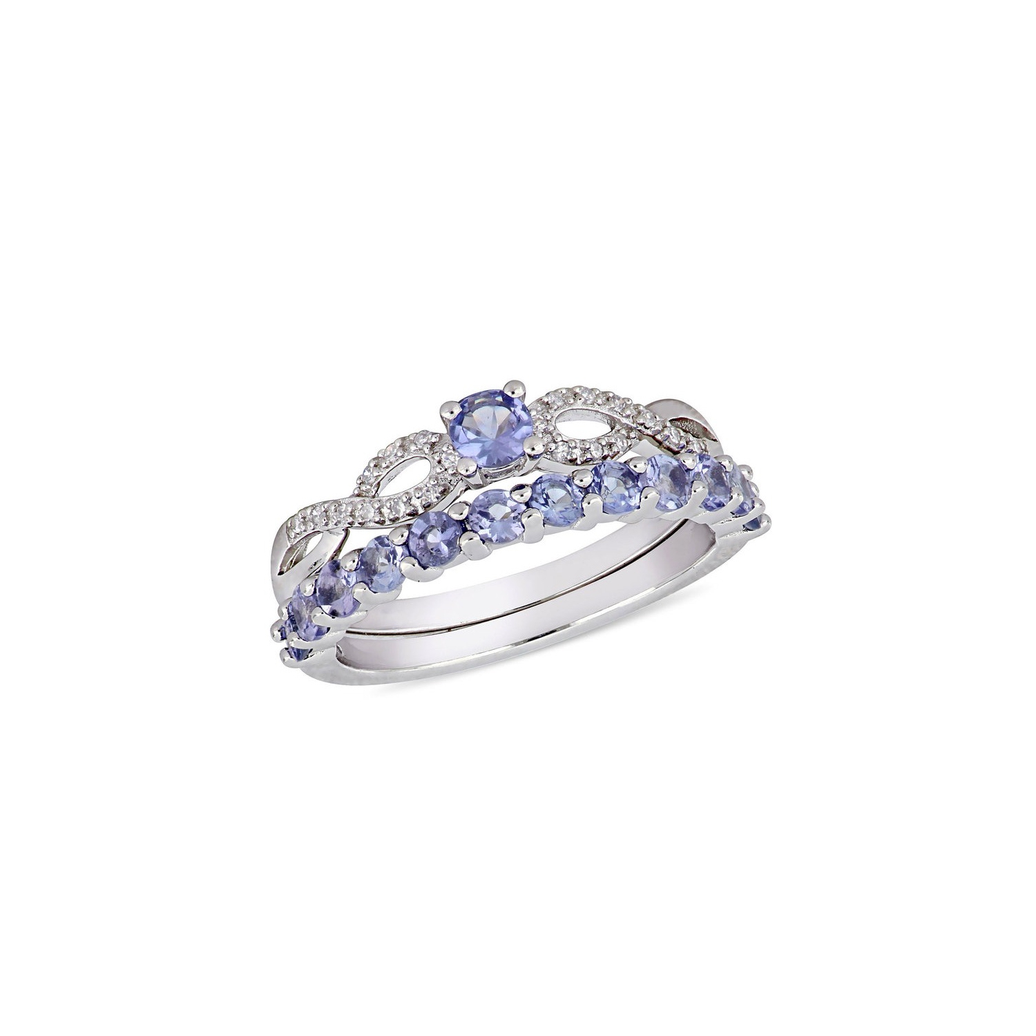 1.00 Carat Tanzanite Engagement Ring & Wedding Band Set in Sterling Silver