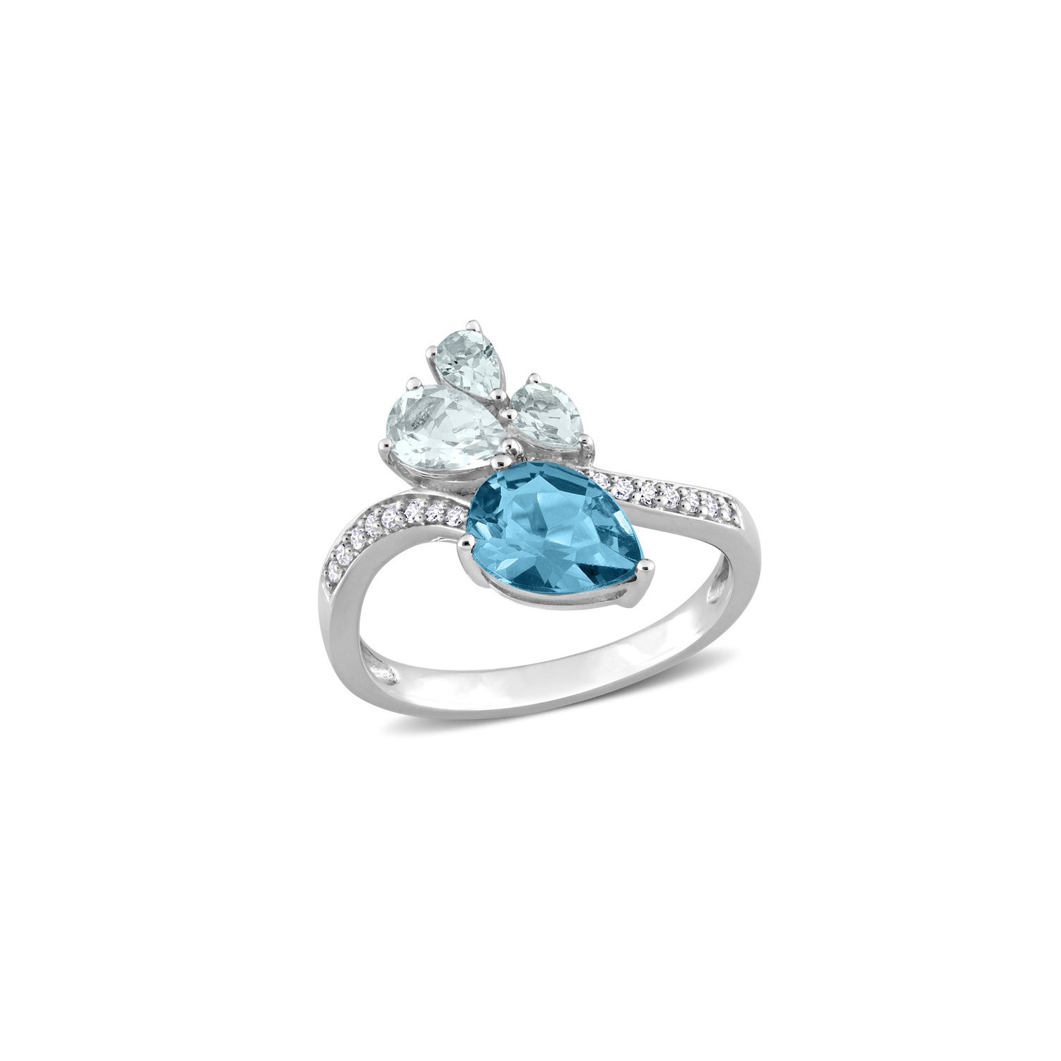 1.94 Carat Blue Topaz and Aquamarine Ring in 14K White Gold with Diamonds